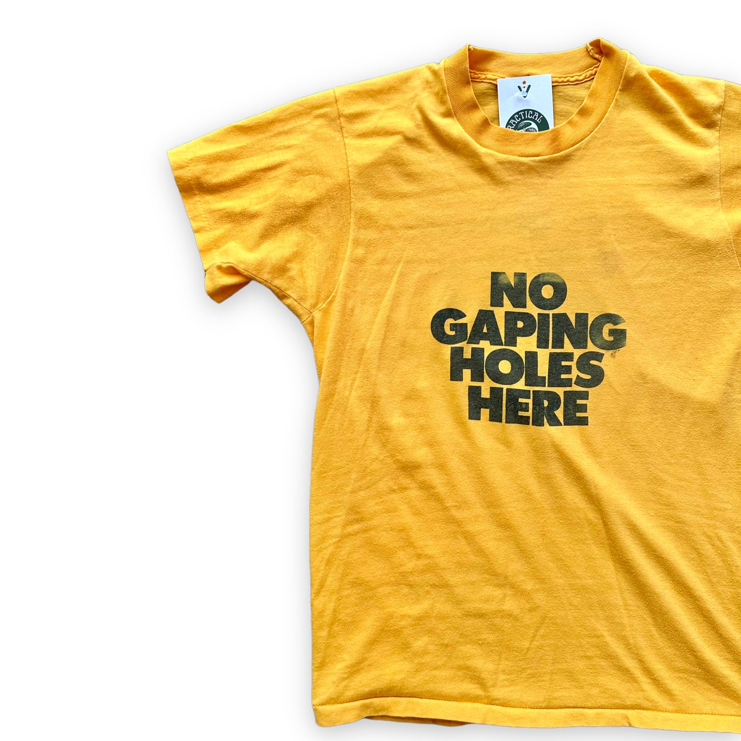 Front Right Side View of Vintage Activision No Gaping Holes Graphic Tee Template SZ S | Vintage Video Game Tee Seattle | Barn Owl Vintage