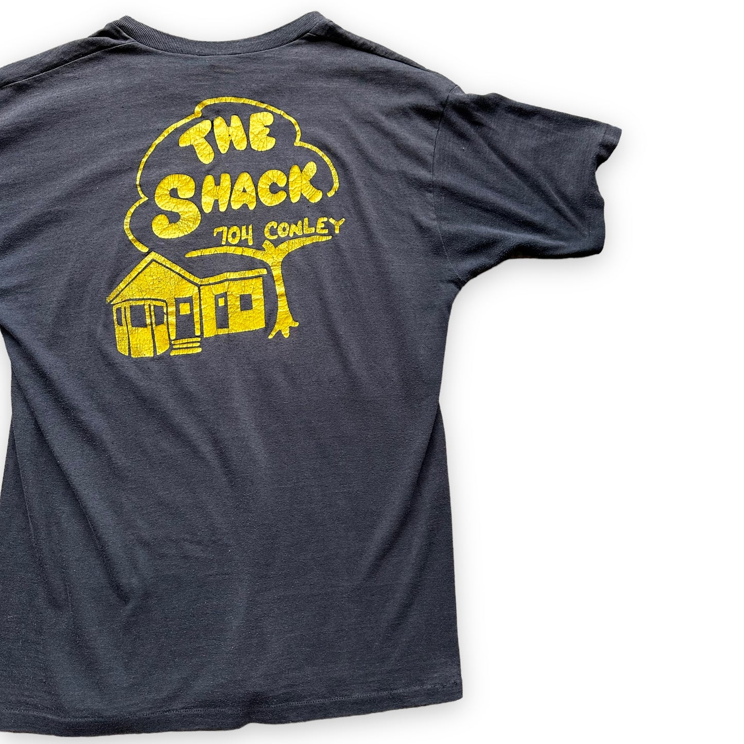 Rear Right Side View of Vintage Columbia Missouri Institution The Shack Tee SZ XL | Vintage MU Single Stitch Tee | Barn Owl Vintage