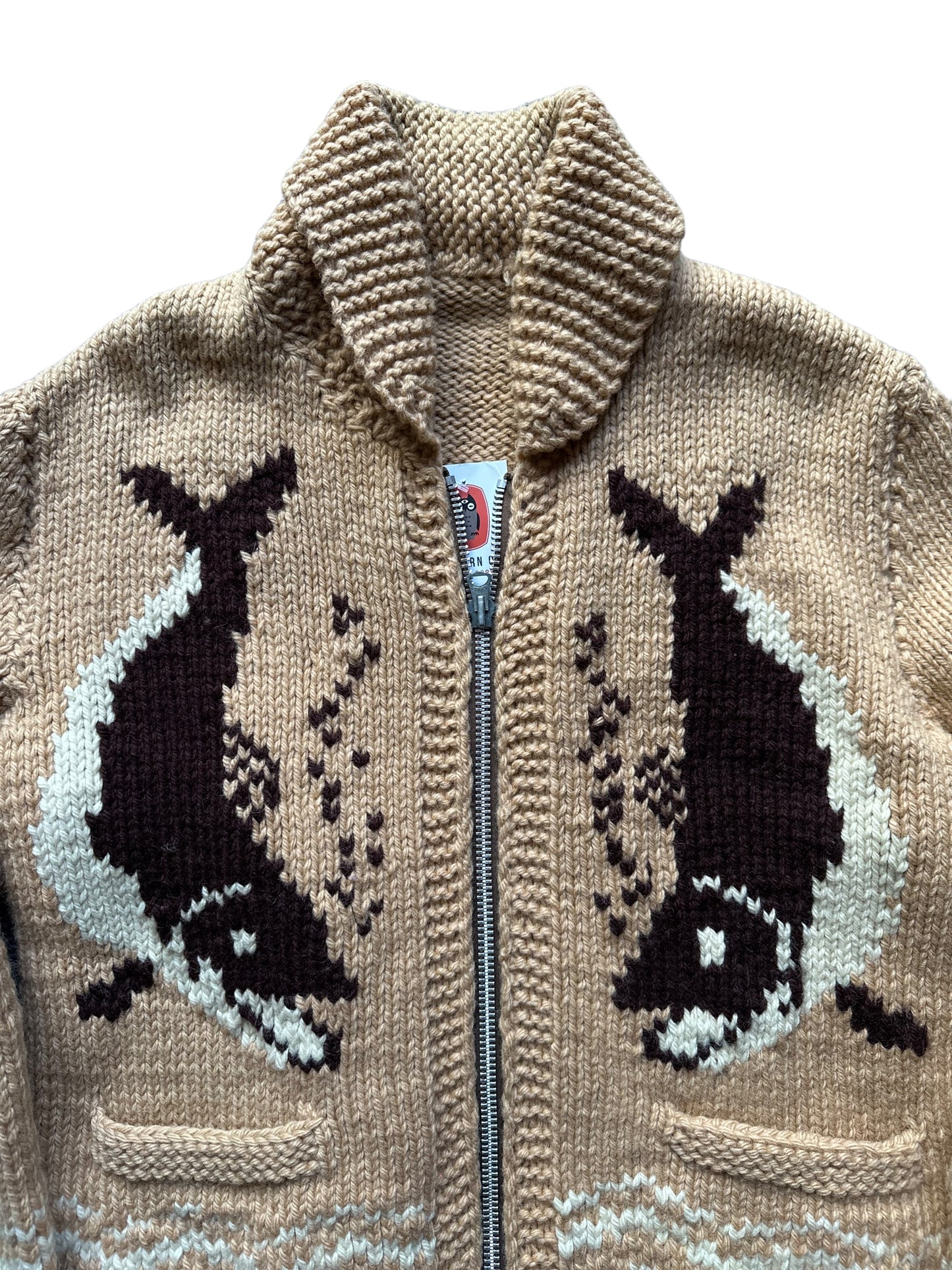 Vintage Wool Cowichan Style Salmon Sweater | Seattle Vintage Clothing |. Barn Owl Vintage Seattle