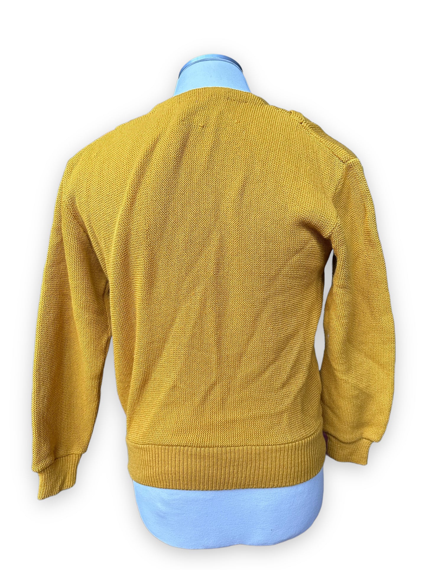 Rear View of Vintage Seattle Knitting Mills Golden Double Helix Wool Sweater SZ M | Vintage Cardigan Sweaters Seattle | Barn Owl Vintage Seattle