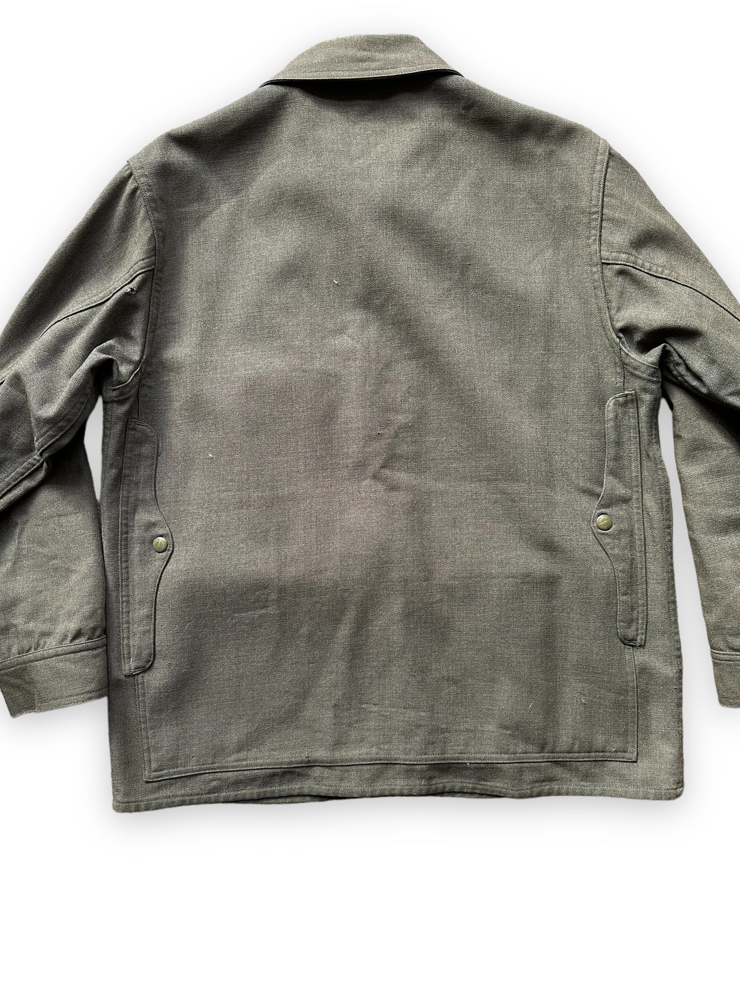 Rear View Close Up on Vintage Union Made Era 50s Filson Forestry Cloth Cruiser SZ 44 | Barn Owl Vintage Goods | Vintage Workwear Seattle