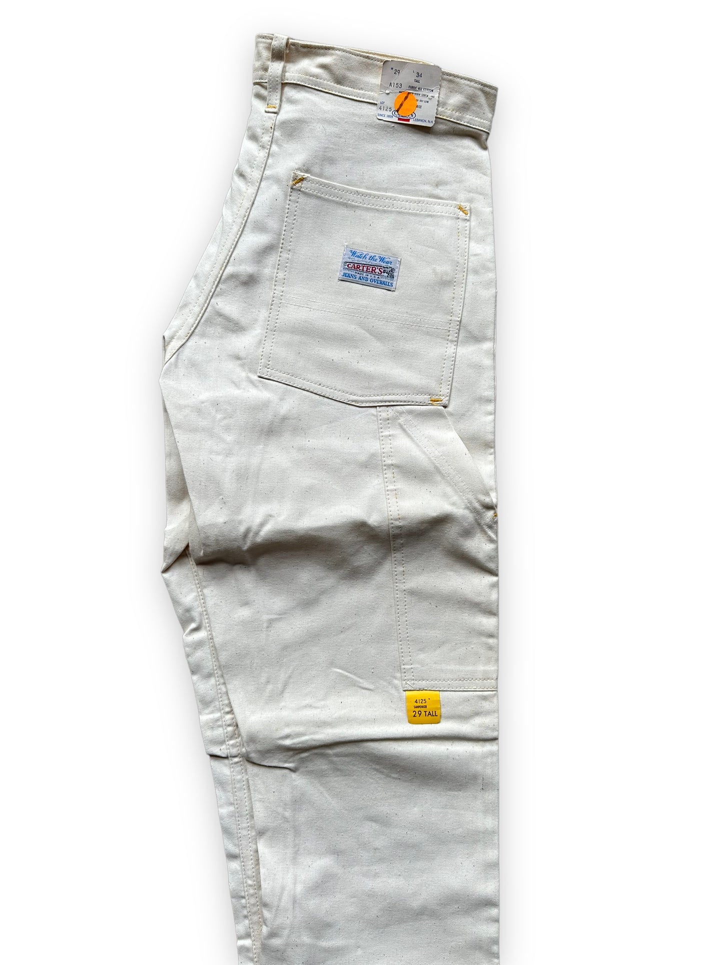 Upper Rear Folded View of NOS Vintage Carter's Ecru Painters Pants W29 L34 | Vintage Workwear Seattle | Barn Owl Vintage Clothing