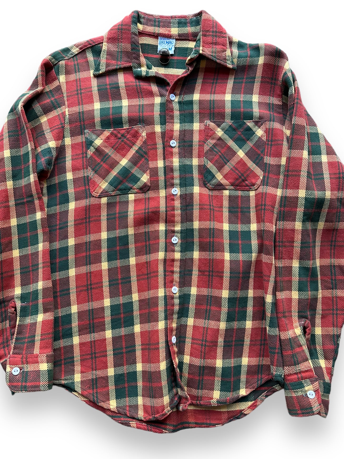 Front Detail on Vintage Red & Green Big Mac Cotton Flannel SZ M Tall | Vintage Cotton Flannel Seattle | Barn Owl Vintage Seattle