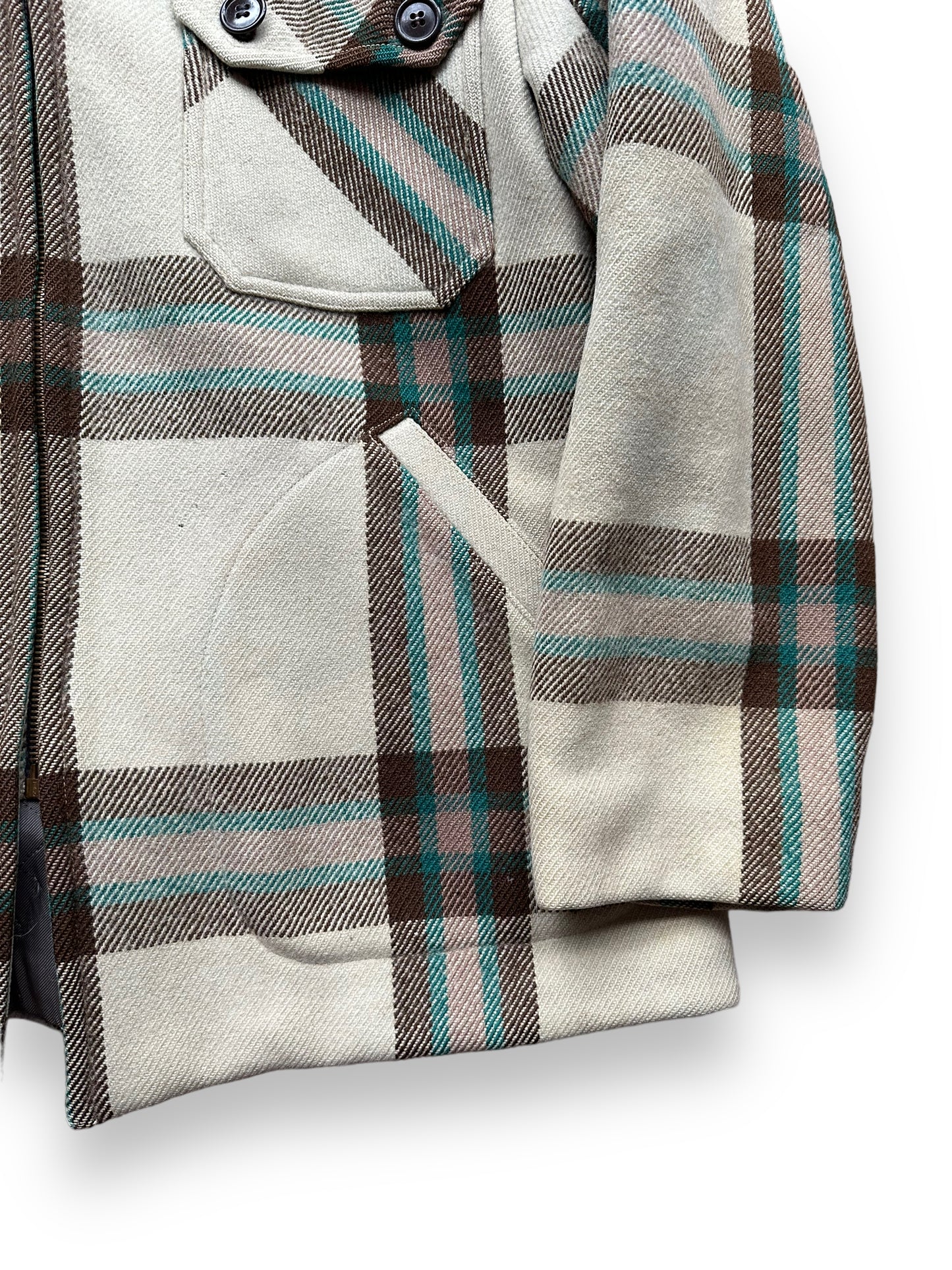 Front Left D Pockets on Vintage Merrill Woolen Mills Jacket SZ L | Barn Owl Vintage Goods | Vintage Wool Coat Seattle