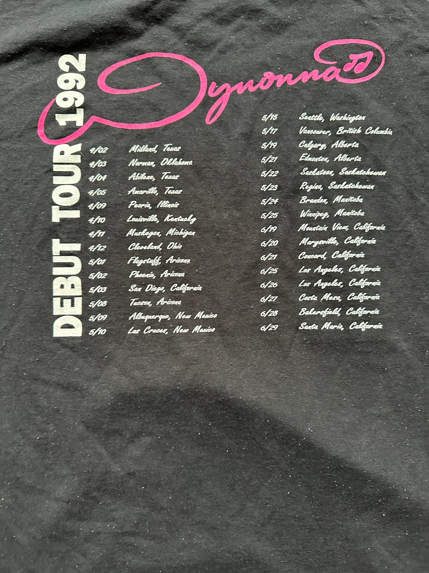 Rear Tour Date Close Up on Vintage Wynonna Judd 1992 Debut Tour Tee SZ XL | Country Music T-Shirts Seattle | Barn Owl Vintage Goods
