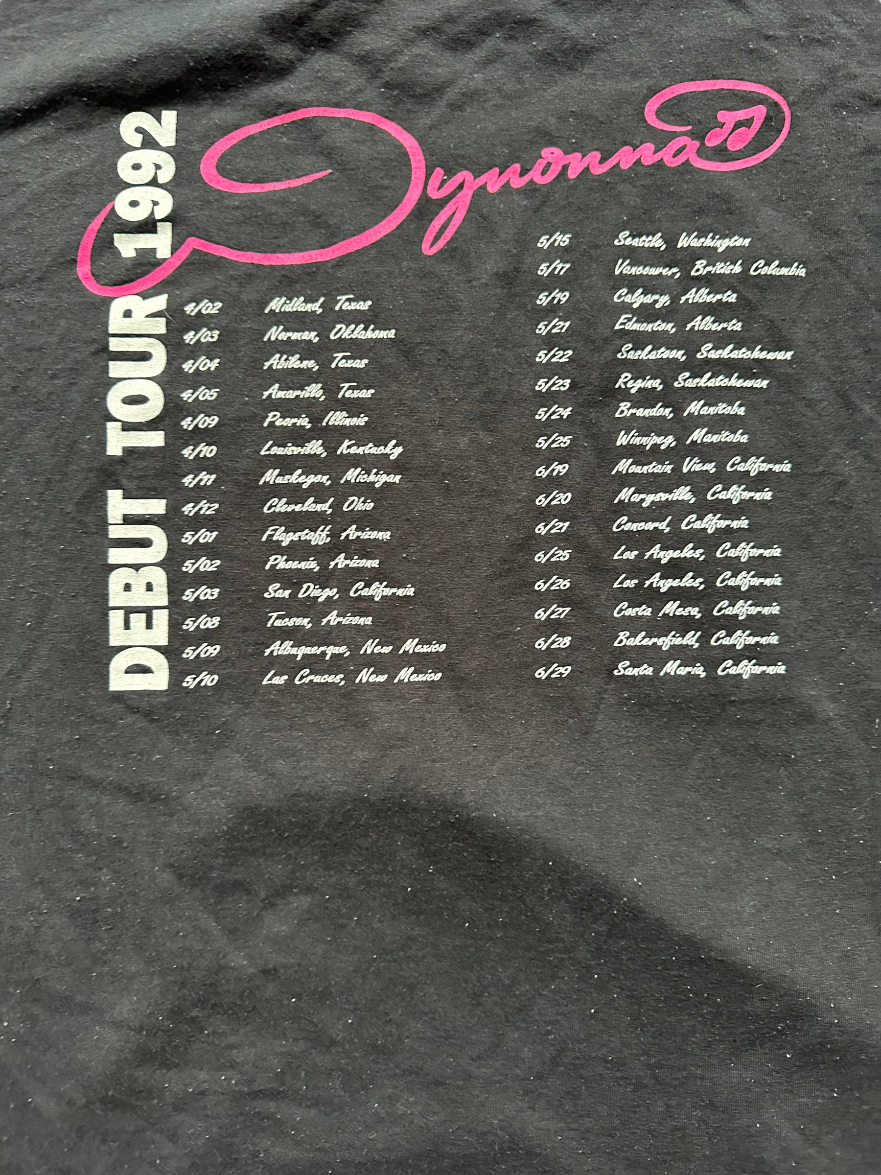 Rear Tour Date Close Up on Vintage Wynonna Judd 1992 Debut Tour Tee SZ XL | Country Music T-Shirts Seattle | Barn Owl Vintage Goods