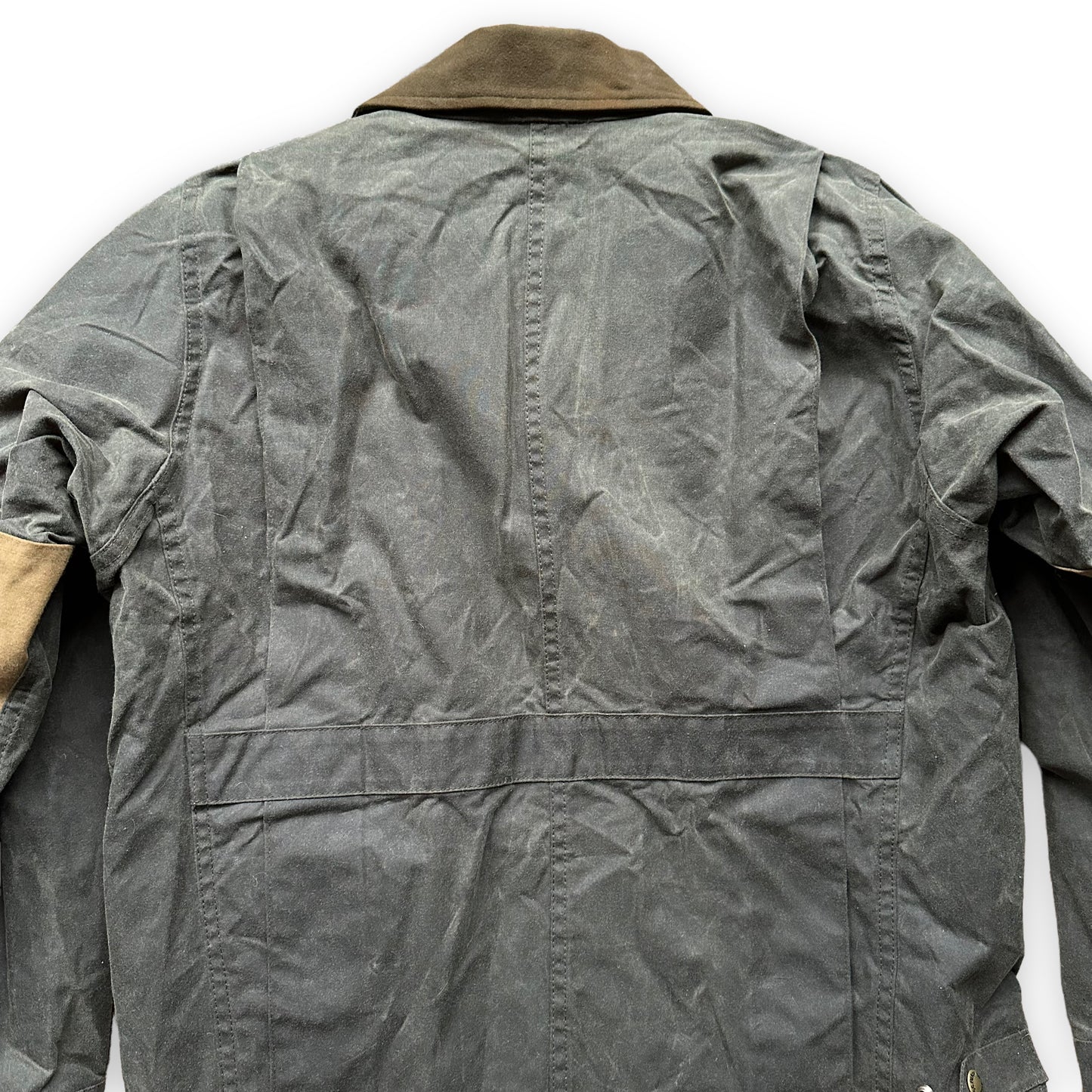 Upper Rear View on Vintage Otter Green Filson Shooting Jacket Style 420 SZ M | Filson Tin Cloth Jackets Seattle | Barn Owl Vintage