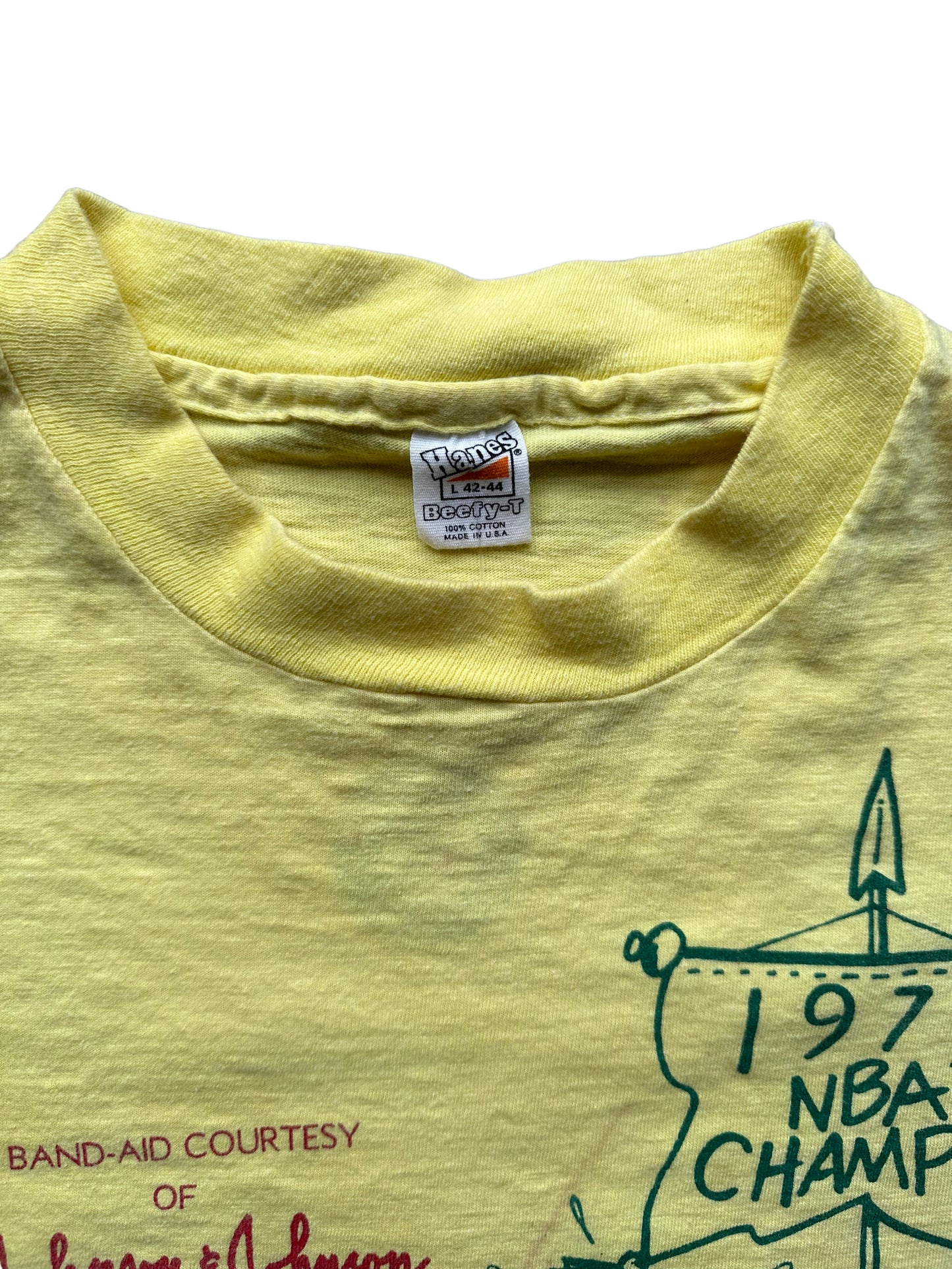 Tag View of Vintage Seattle Supersonics Fat Lady Sings Tee SZ L | Seattle Vintage Sonics Tees | Barn Owl Vintage