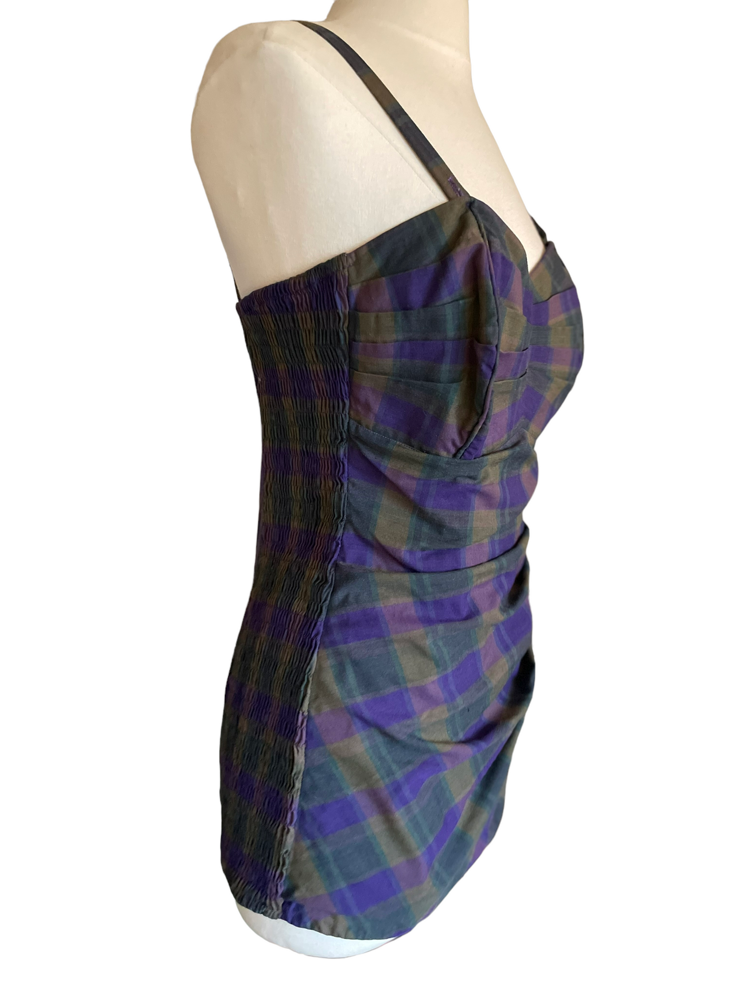 Right side view Vintage 1950s Plaid cotton Swimsuit SZ L | Barn Owl Vintage | Seattle Vintage Swimwear