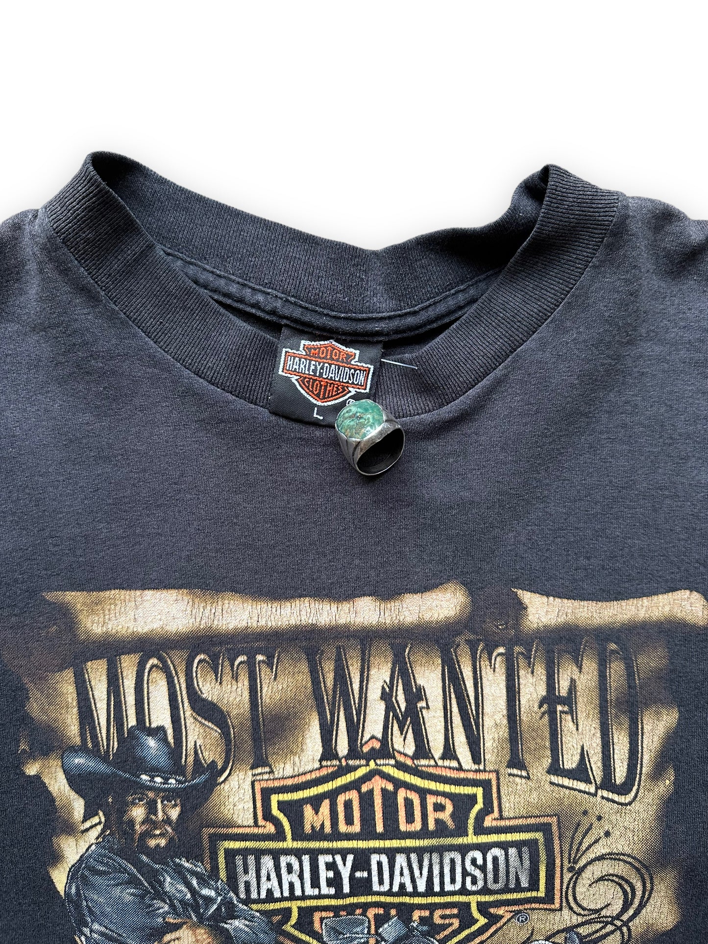 Tag View on Vintage 1992 Harley Davidson Most Wanted 3D Emblem Tee SZ L | Vintage Bayou Rider Harley Tee Seattle | Barn Owl Vintage Seattle