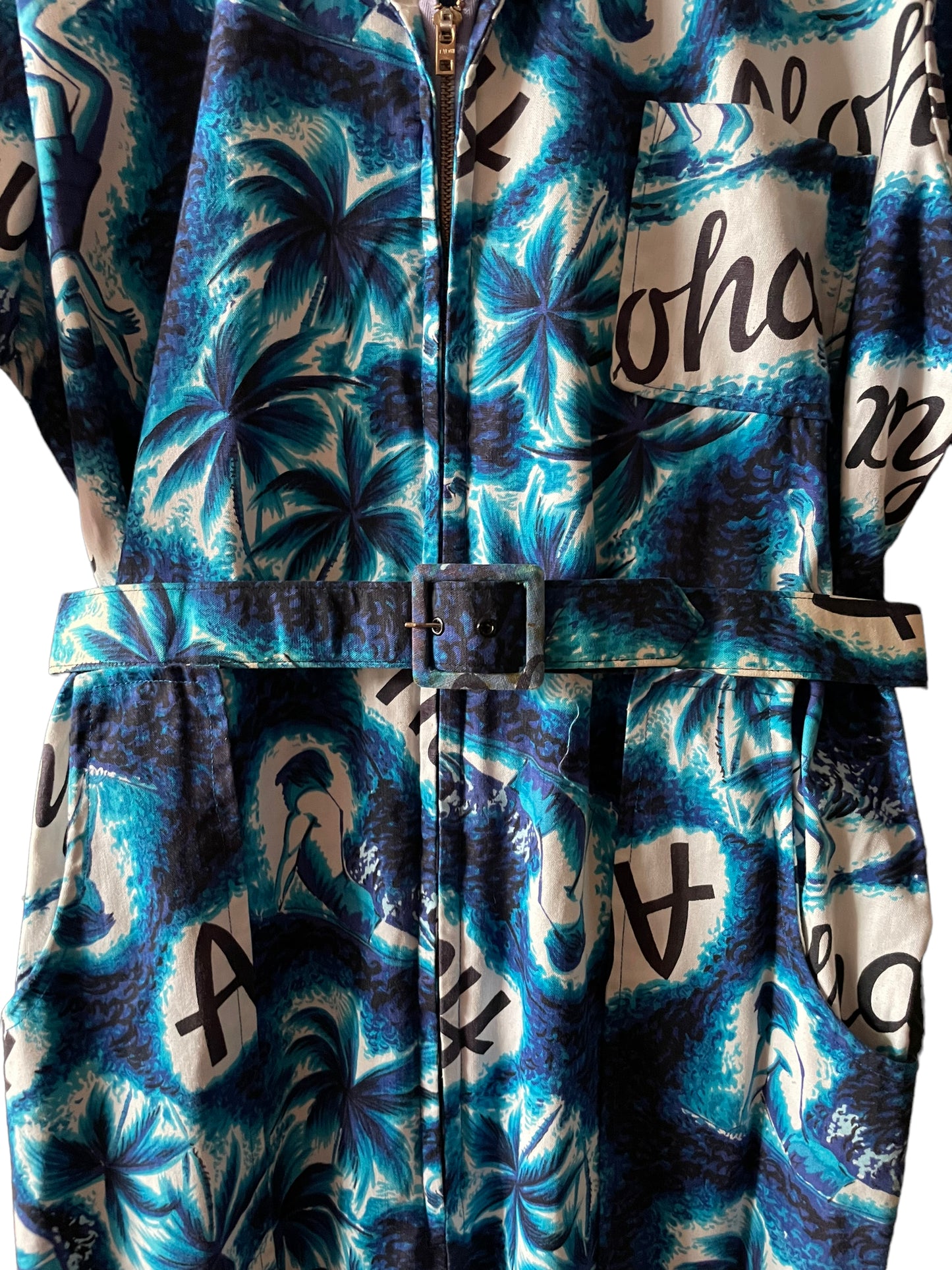 Waist view of Vintage 1950s Mr. Kailua Hawaiian Jumpsuit SZ M-L