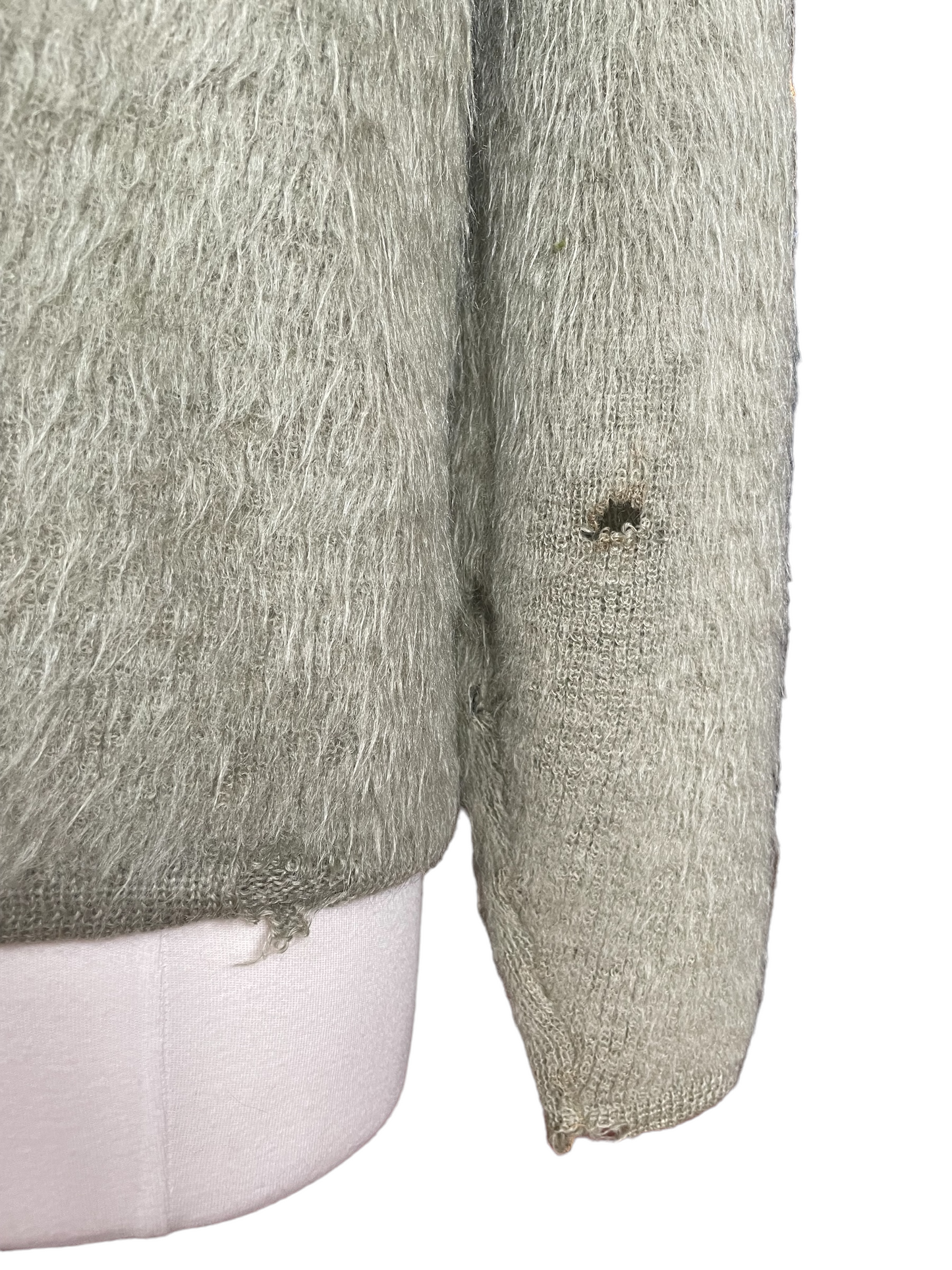 Wear Hole On Right Rear Sleeve of Vintage McGregor Powder Snow Mohair Cardigan SZ M | Barn Owl Vintage | Vintage Mohair Cardigan