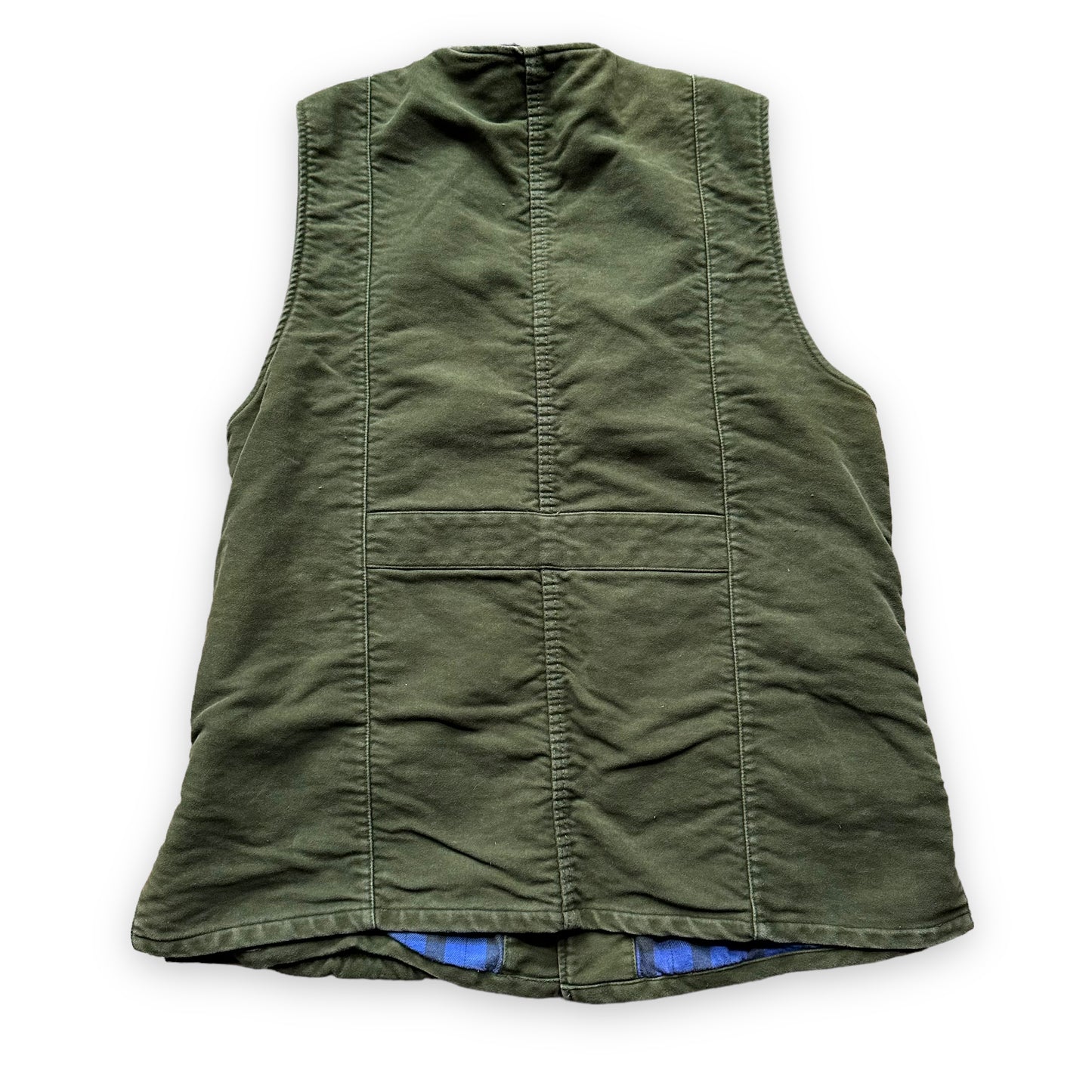 Rear View of Filson Flannel Lined Moleskin Vest SZ M | Barn Owl Vintage Goods | Vintage Filson Workwear Seattle