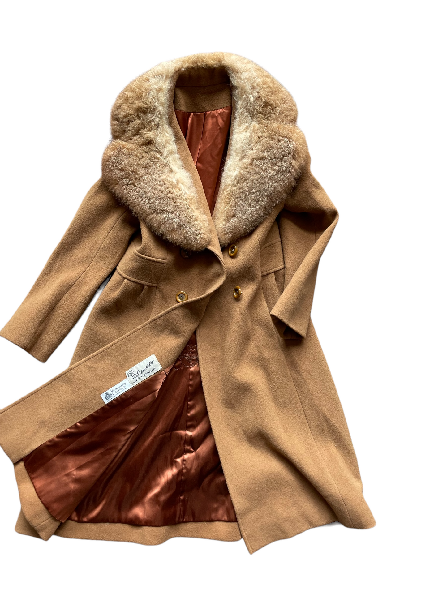 Flat lay full front view of Vintage 1960s Fashionbilt Wool Coat with Fur Collar | Barn Owl Vintage | Seattle True Vintage