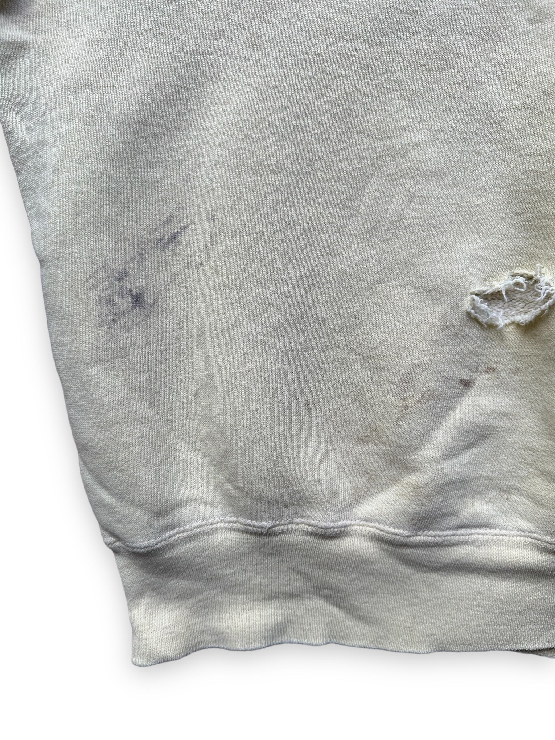 Staining and Holes on Vintage 1960s Yellow Batman Sweatshirt SZ M | Vintage Crewneck Sweatshirts Seattle | Barn Owl Vintage Seattle