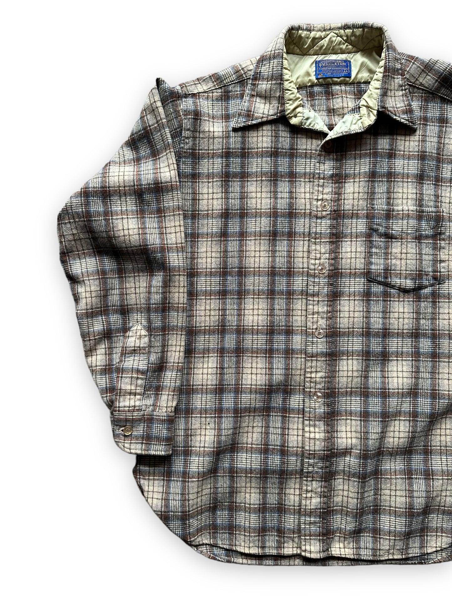 Front Right Side on Vintage Pendleton Wool Flannel Shirt SZ L | Vintage Wool Workwear Seattle | Barn Owl Vintage