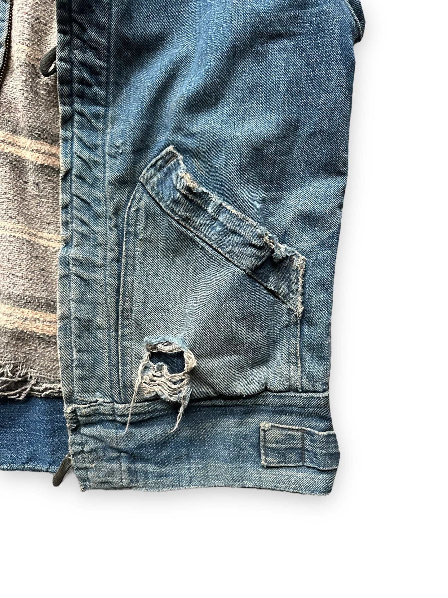 Left Front Pocket View on Vintage Blanket Lined Fitz Denim Jacket | Seattle Vintage Workwear Clothing | Barn Owl Vintage