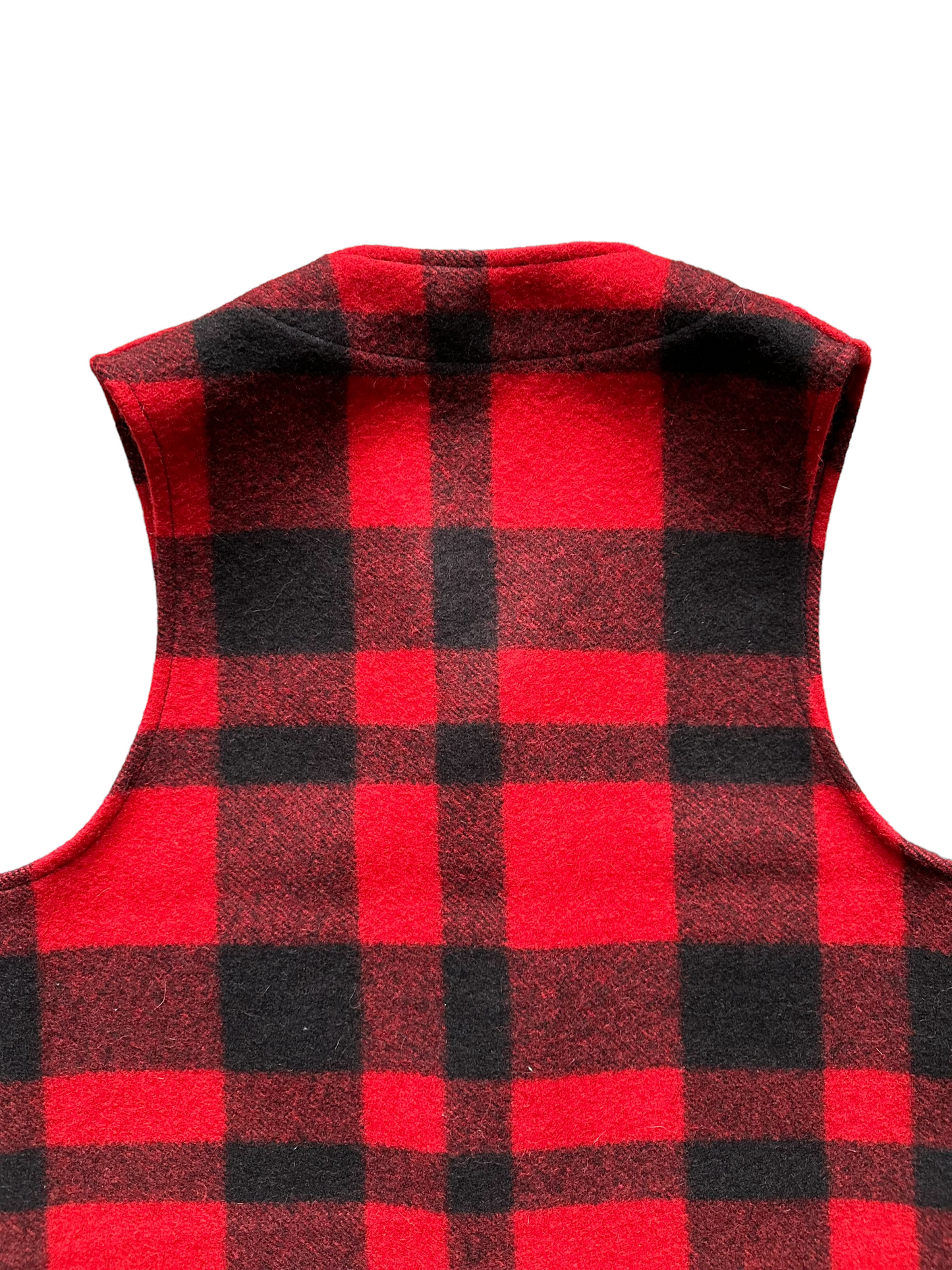 Upper Rear View of Vintage Filson Mackinaw Vest SZ 36 | Red & Black Mackinaw Wool | Seattle Workwear
