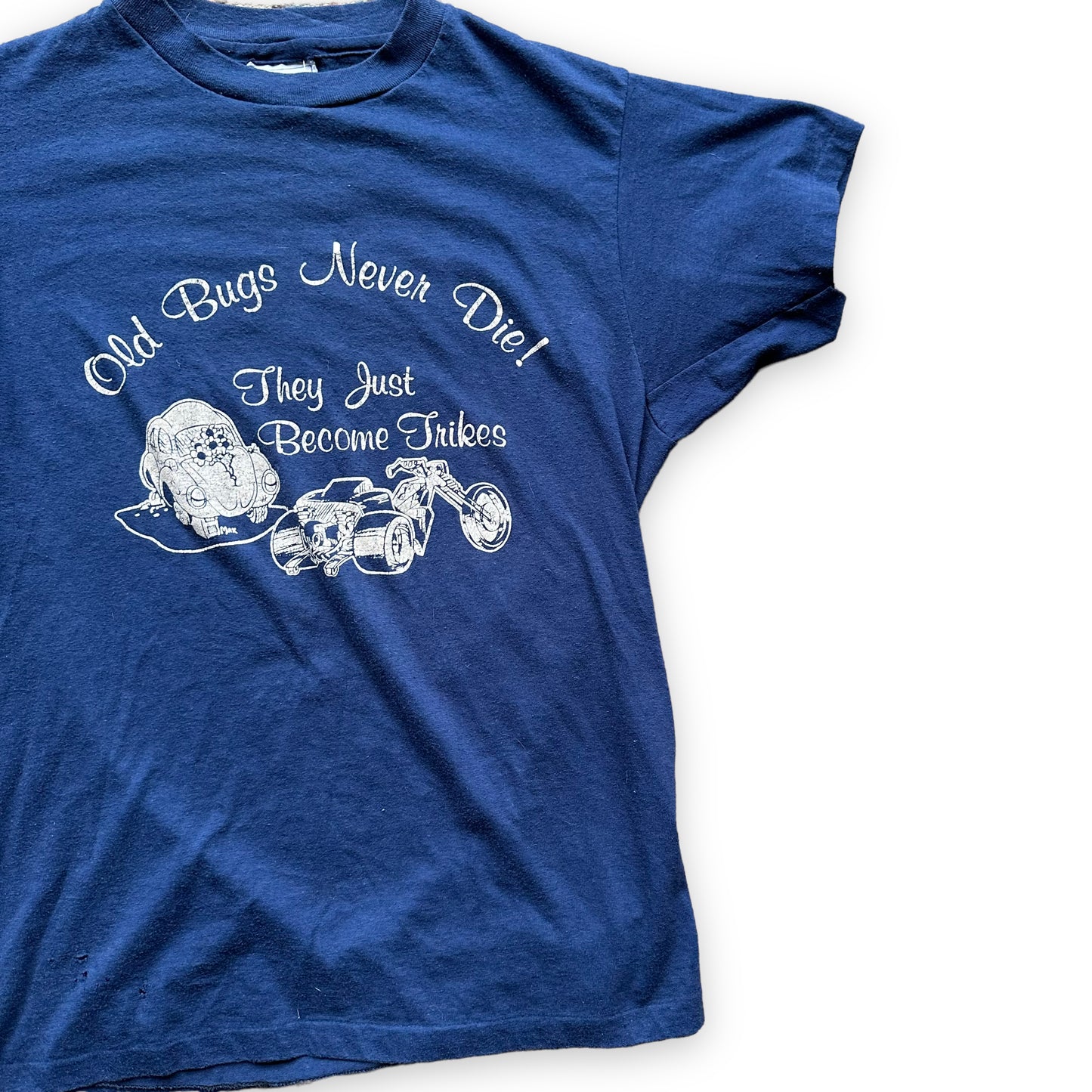 Front Left View of Vintage Old Bugs Never Die Tee SZ M | Barn Owl Vintage Seattle | Vintage VW Bugs Tees