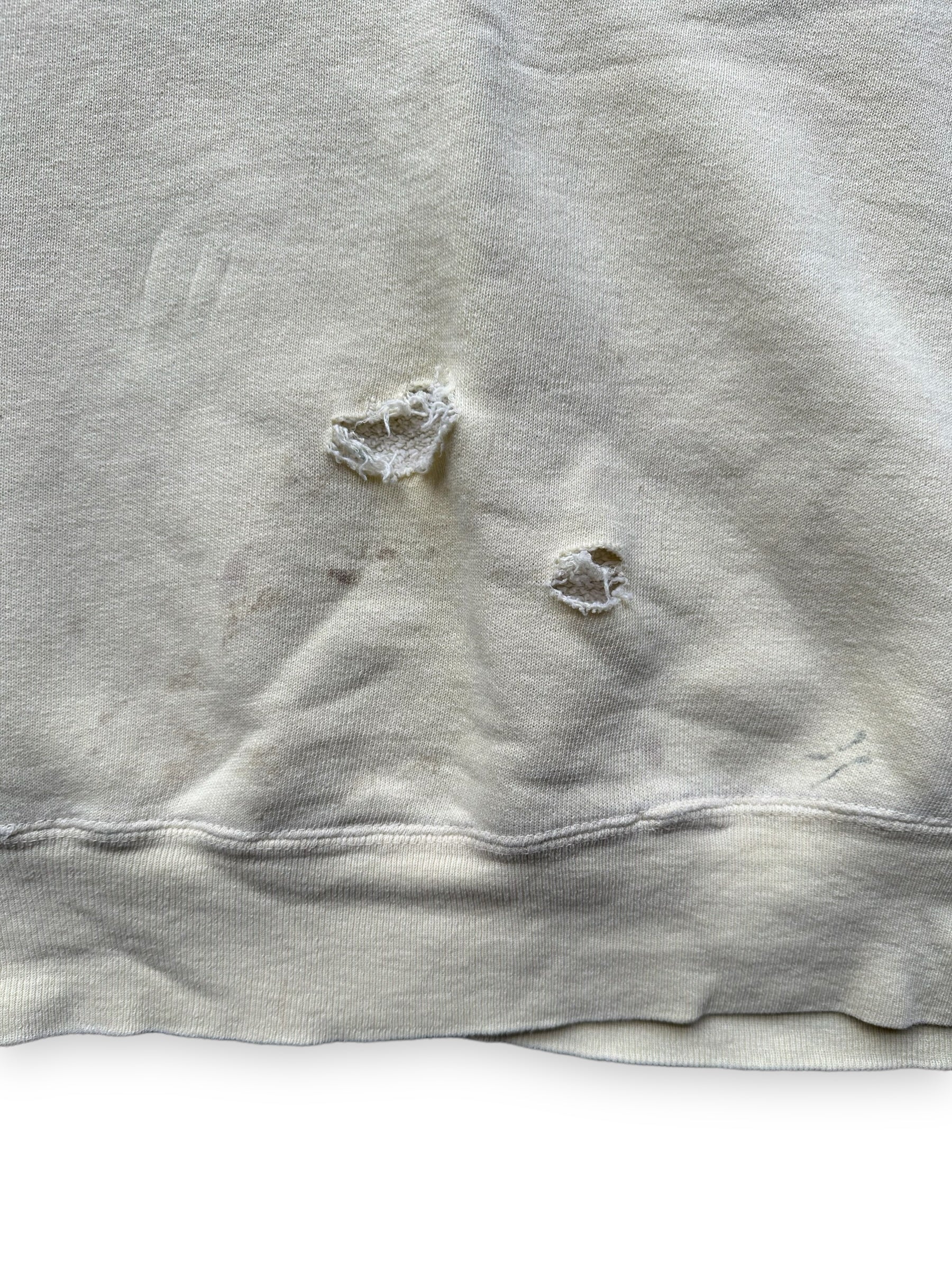 Holes on the Lower Rear of Vintage 1960s Yellow Batman Sweatshirt SZ M | Vintage Crewneck Sweatshirts Seattle | Barn Owl Vintage Seattle