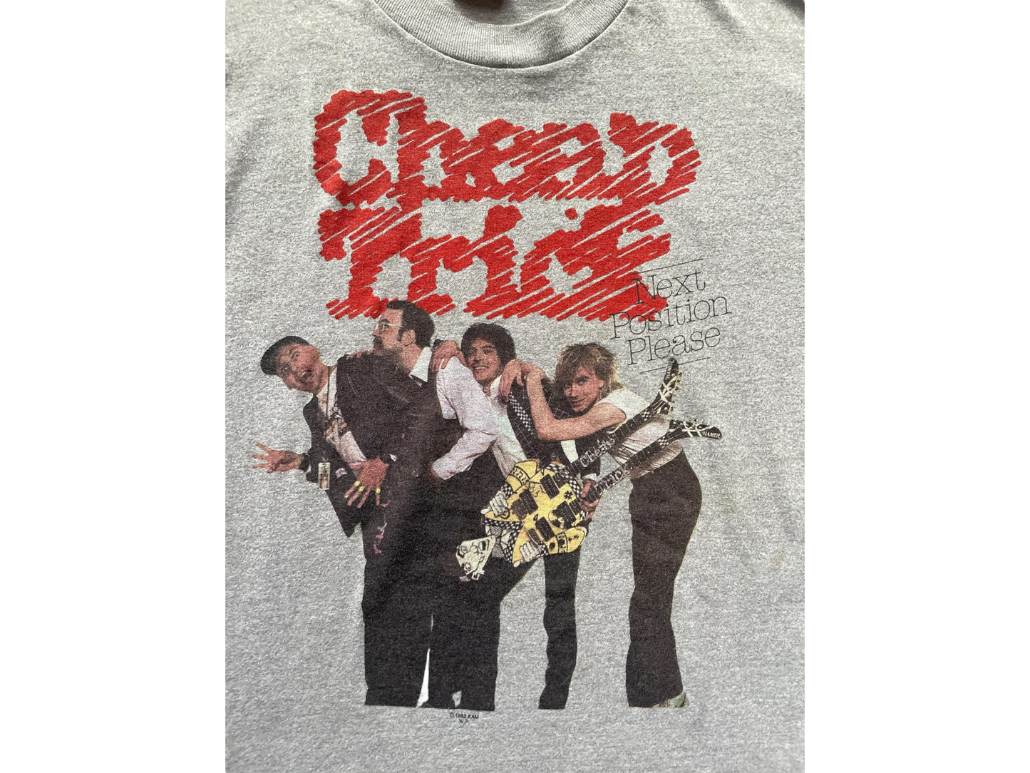 Front Graphic View of Vintage Single Stitch Cheap Trick Band Tour Tee "Next Position Please" SZ L | Vintage Rock Tees | Barn Owl Seattle