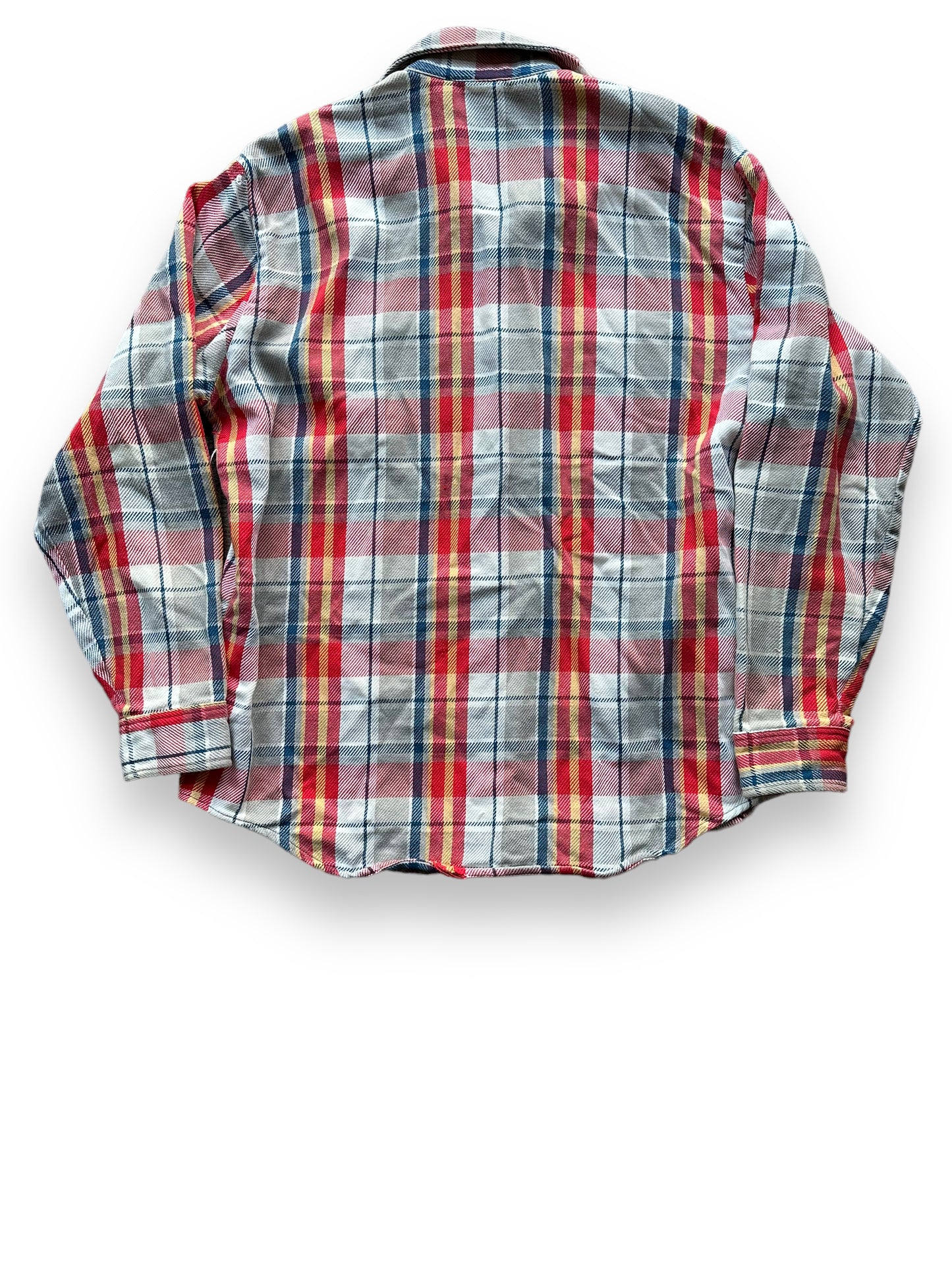 Rear View of Vintage Grey, Red, Yellow & Blue Big Mac Cotton Flannel SZ L Tall | Vintage Cotton Flannel Seattle | Barn Owl Vintage Seattle