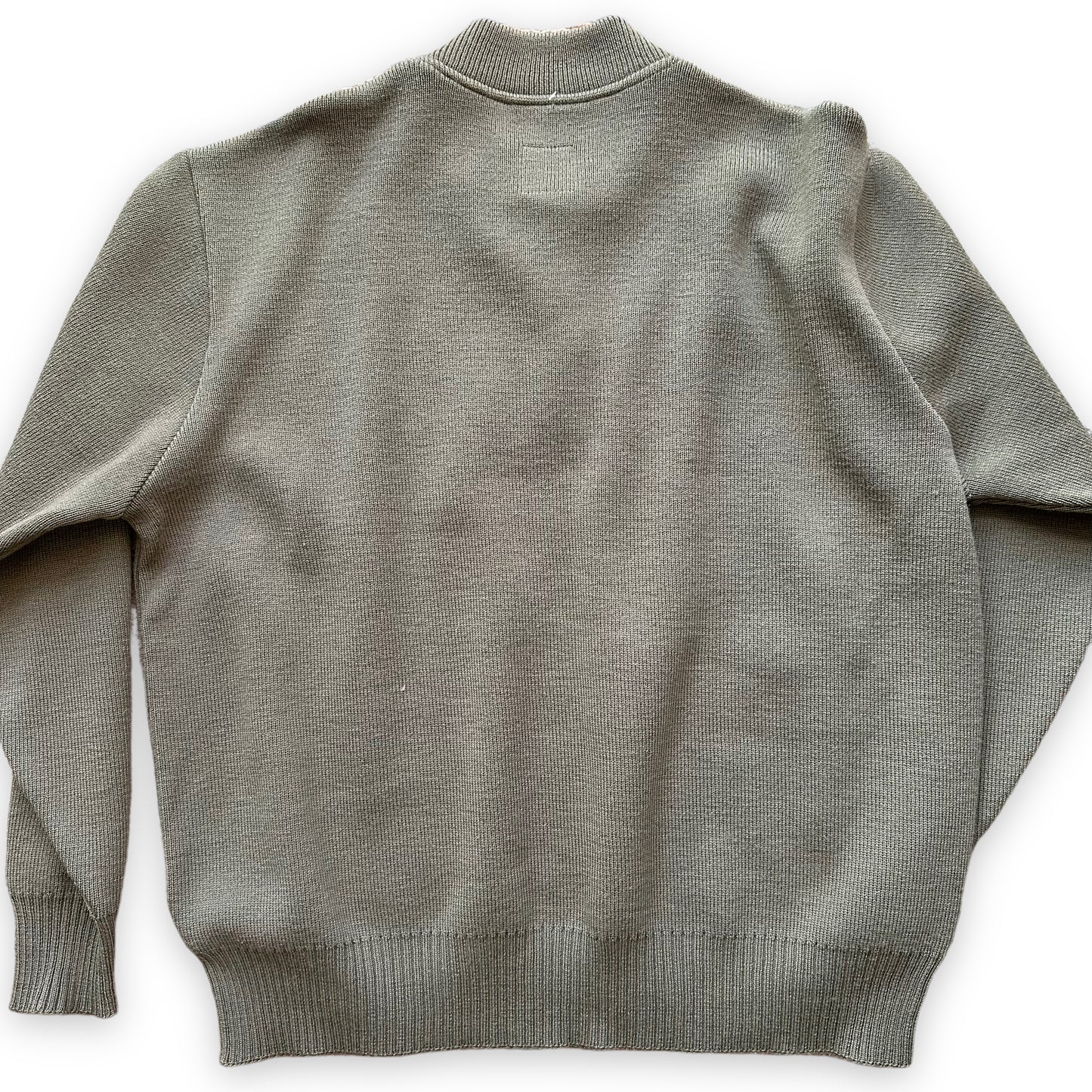 Rear Detail on Vintage Filson Sage Green Henley Sweater SZ XL | Barn Owl Vintage Goods | Vintage Workwear Seattle