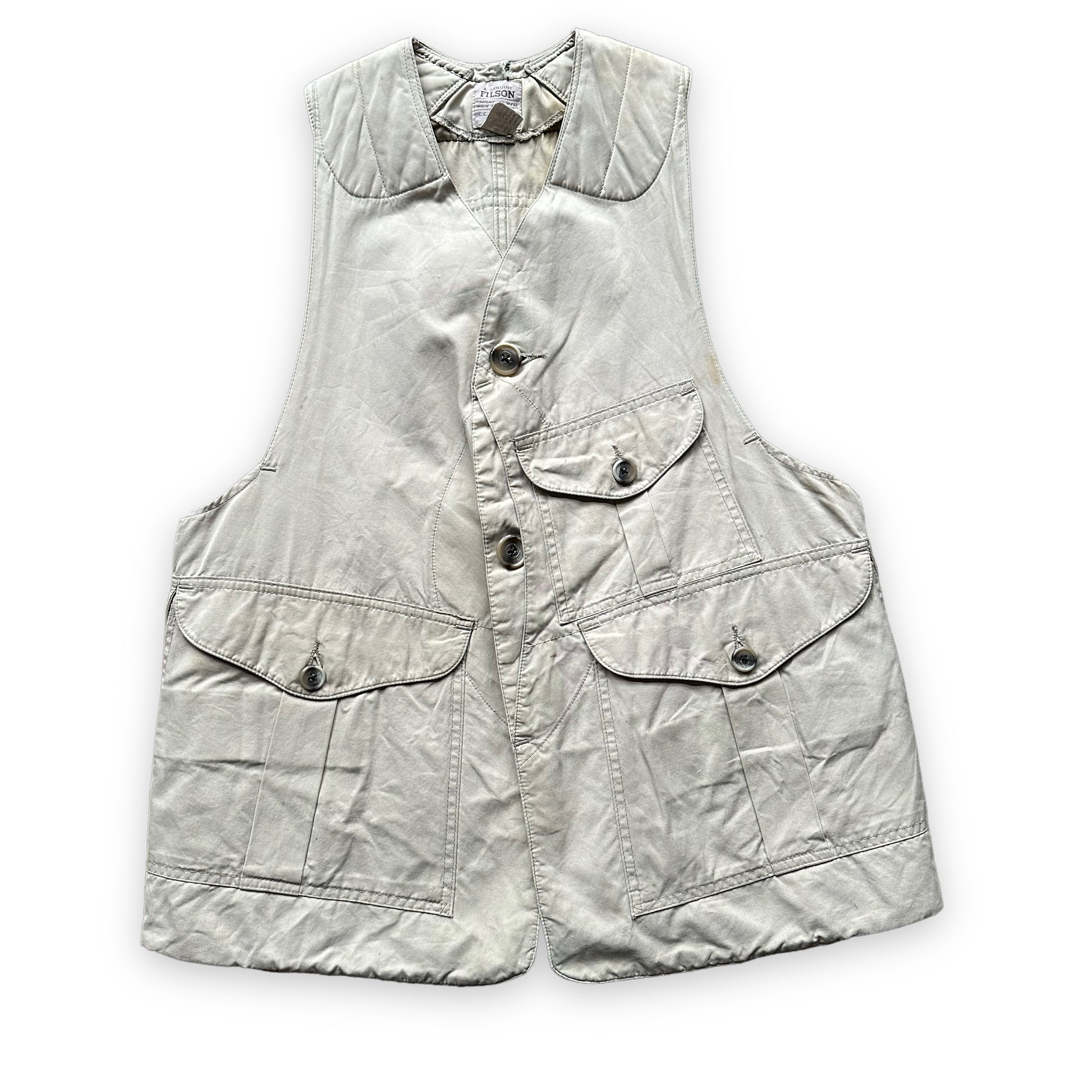 Front View of Filson Half Moon Vest With Leather Additions SZ M