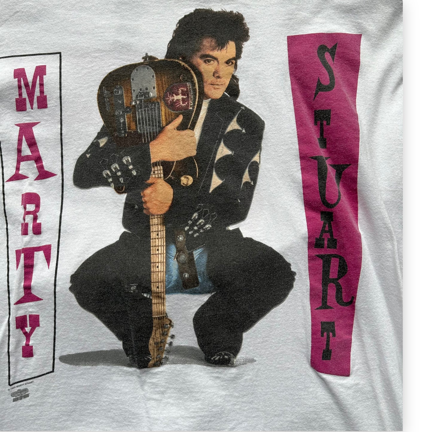 Front Detail on Vintage Marty Stuart Love & Luck Tee SZ L | Country Music Tees Seattle | Barn Owl Vintage Goods