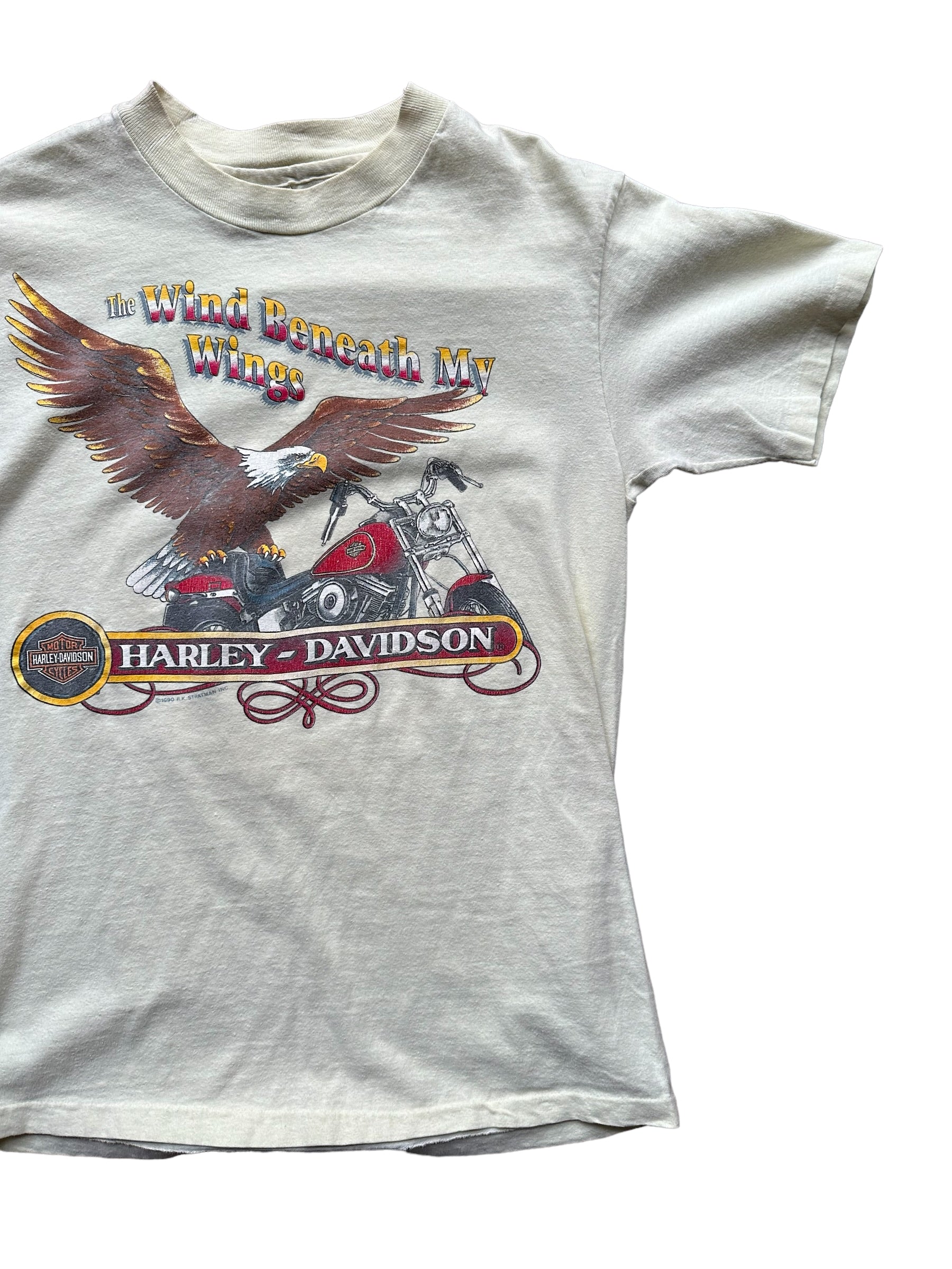 Front Left View of Vintage Yellow Harley Davidson Wind Beneath My Wings Tee SZ M | Vintage Harley Tee | Barn Owl Vintage Seattle