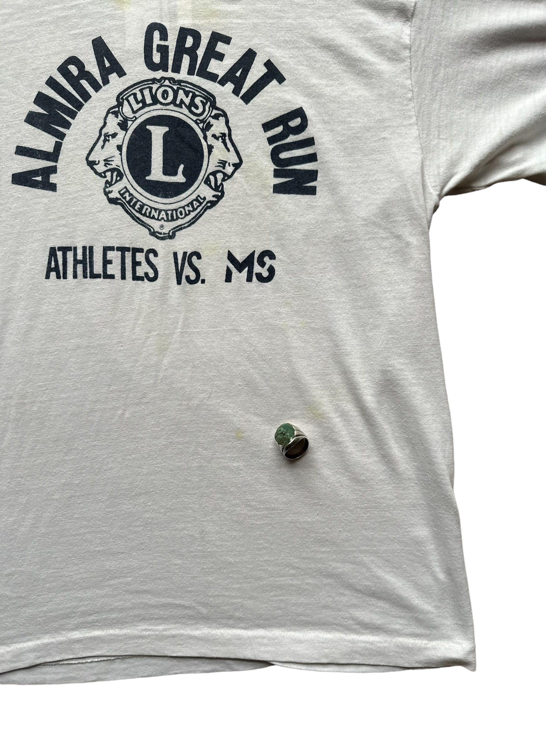 Lower Blemish View on Vintage Almira Great Run Ringer Tee |  Vintage Ringer Tee Seattle | Barn Owl Vintage Seattle