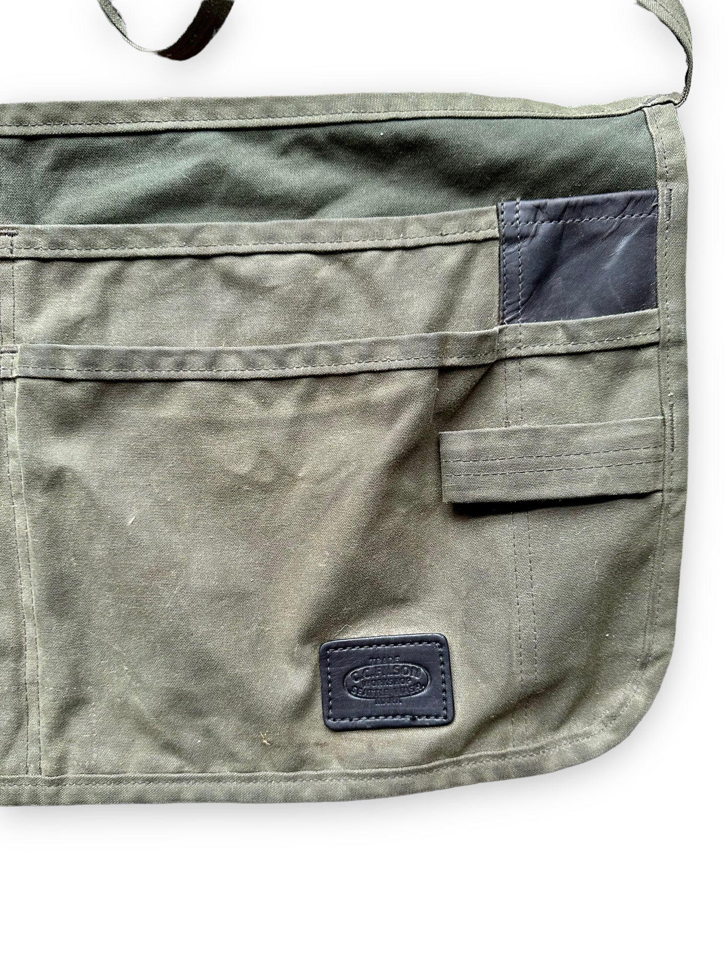 Close Up of Front Left Side of Filson Workshop Tool Apron SZ L | Barn Owl Vintage Goods | Vintage Workwear Seattle