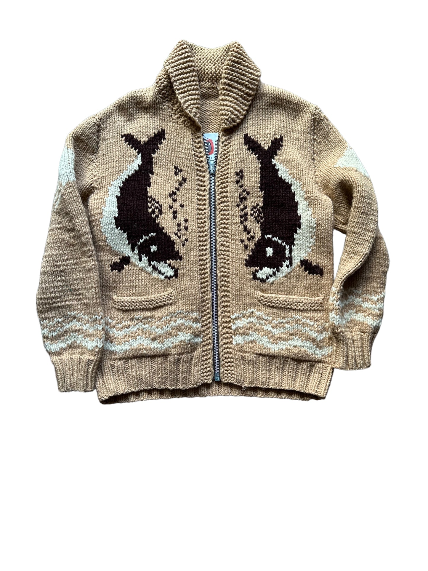 Vintage Wool Cowichan Style Salmon Sweater | Seattle Vintage Clothing |. Barn Owl Vintage Seattle