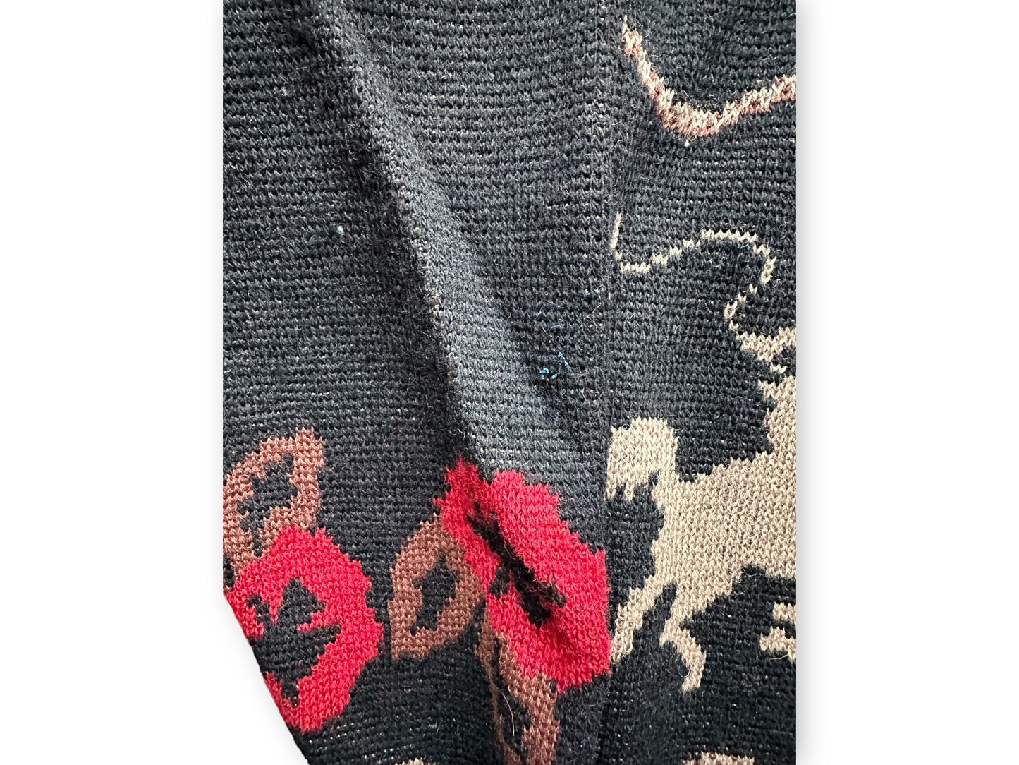 Blue Paint Splatter on Arm of Vintage Pendleton Rodeo Cardigan Womens SZ M | Vintage Pendleton Sweaters Seattle | Barn Owl Vintage Seattle