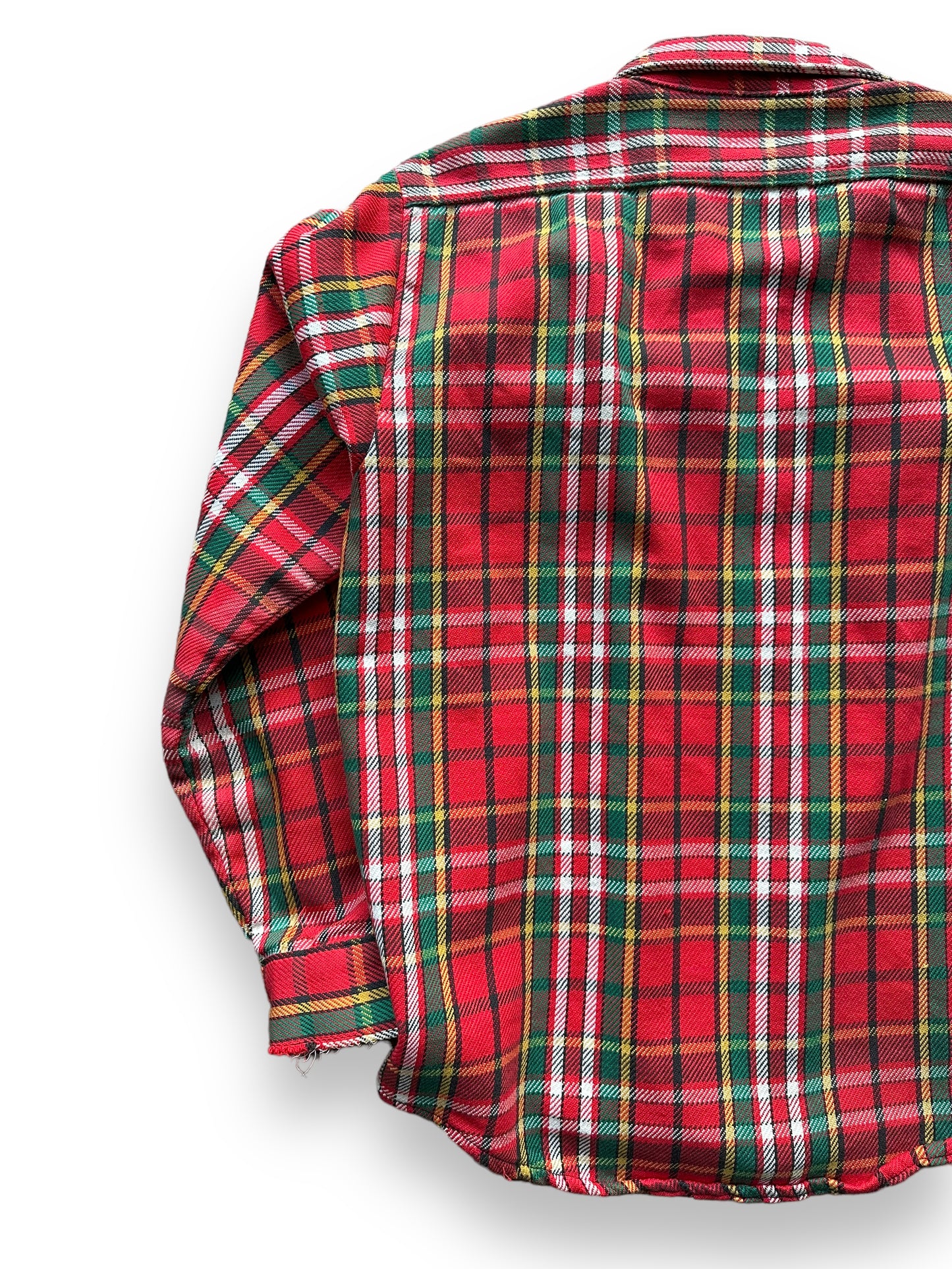 Rear Left View of Vintage 5 Brothers Red and Green Cotton Flannel SZ M | Vintage Cotton Flannel Seattle | Barn Owl Vintage Seattle