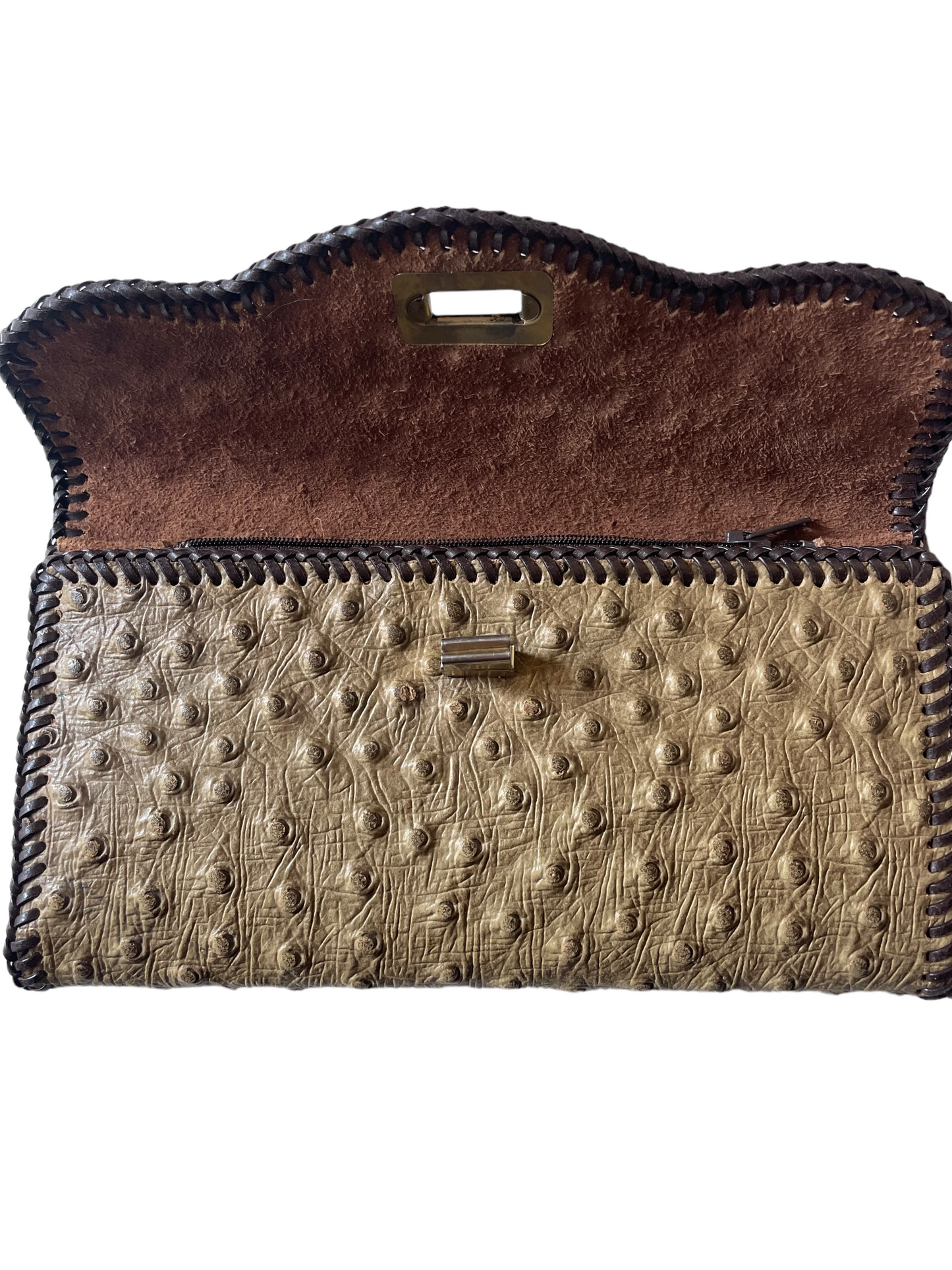 Vintage Ostrich Leather Wallet front open view