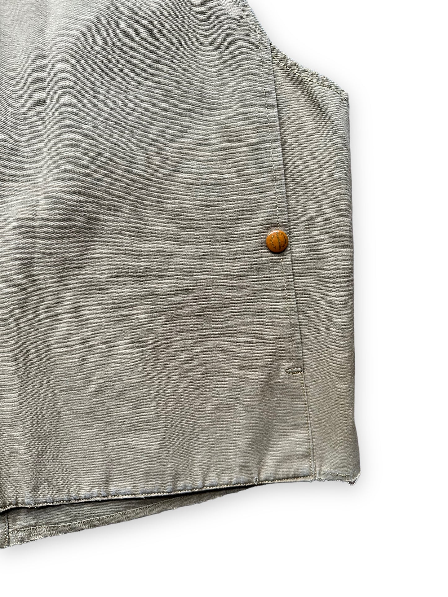 Right Rear Side of Vintage 1930s Era Filson FilClo Era Tin Cloth Vest SZ L | FilClo Vintage Workwear | Barn Owl Vintage Seattle