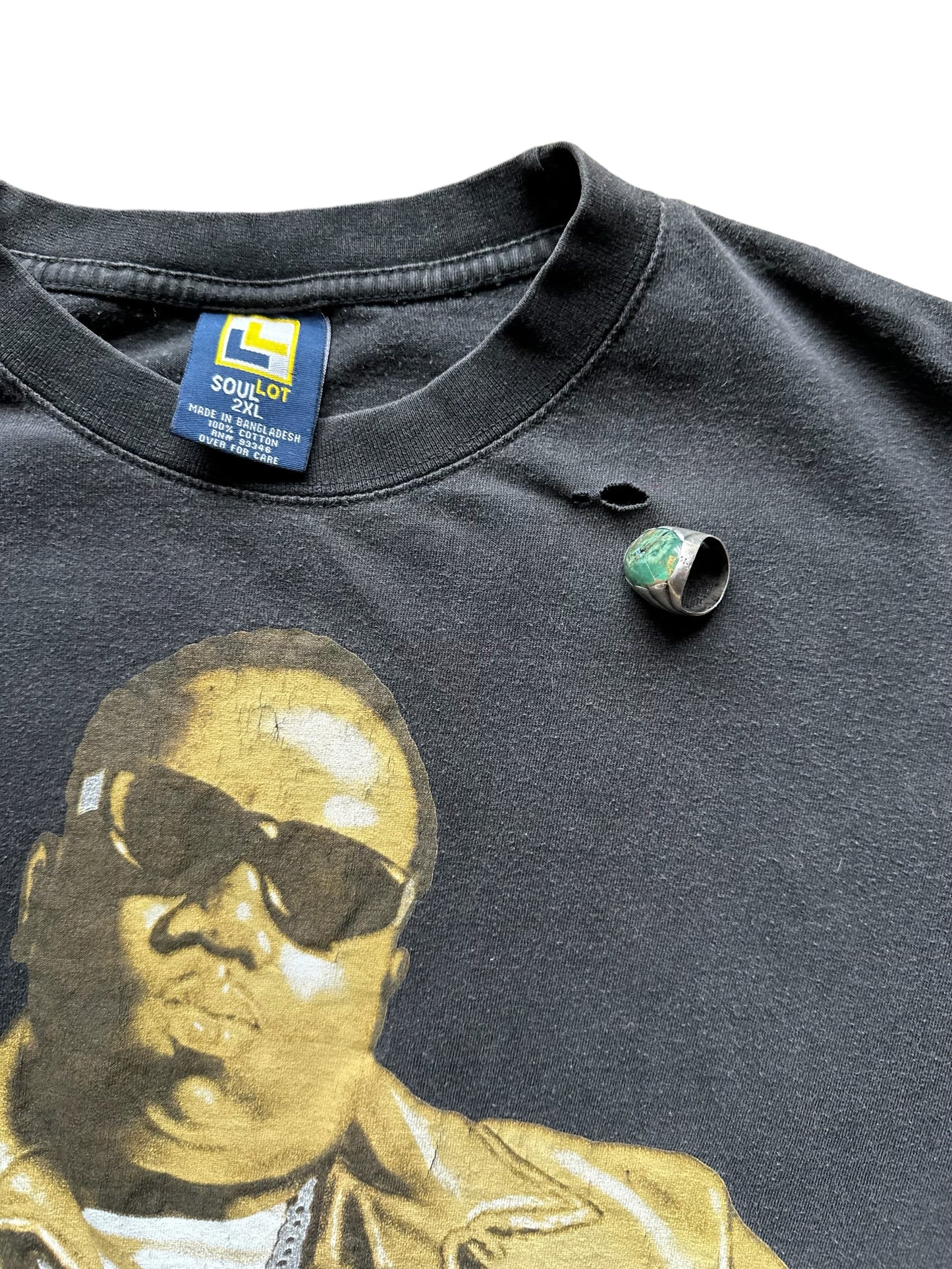 Small Holes Near Collar on Vintage Biggie Smalls Notorious BIG Rap Tee SZ XXL | Vintage Rap Tees Biggy Smalls | Christopher Wallace Notorious B.I.G.