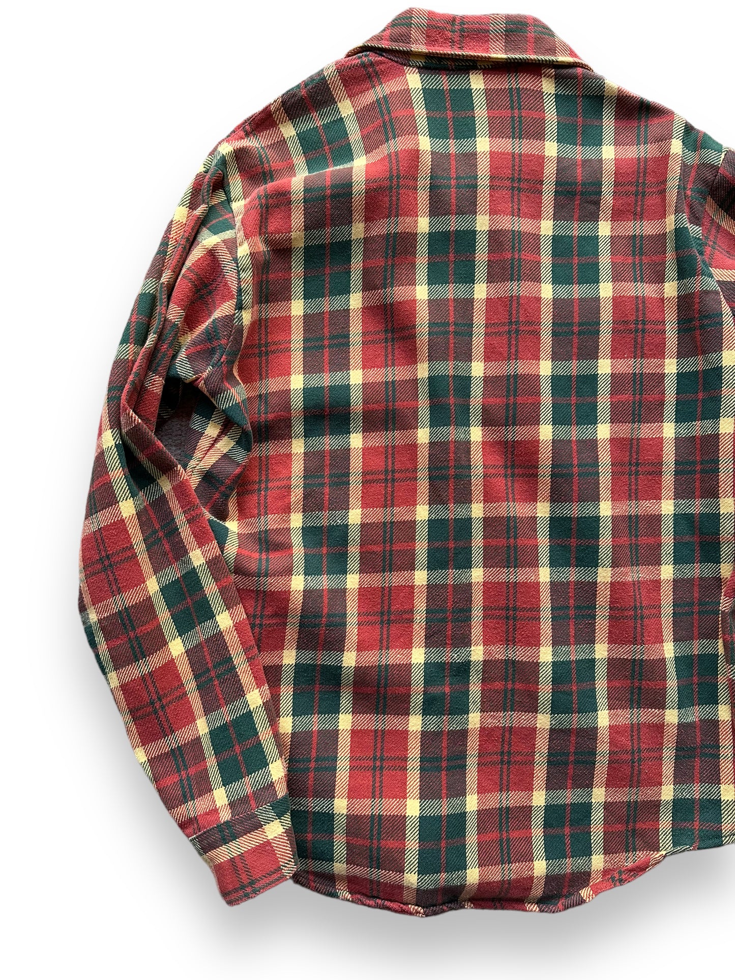 Rear Left View on Vintage Red & Green Big Mac Cotton Flannel SZ M Tall | Vintage Cotton Flannel Seattle | Barn Owl Vintage Seattle