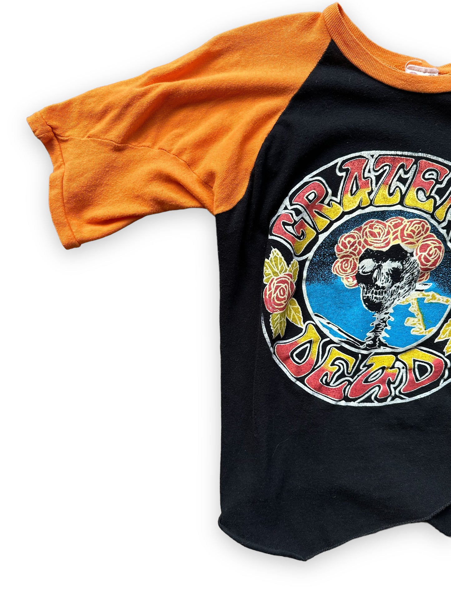 Front Right View of Vintage Grateful Dead Two-Sided Raglan Tee SZ M | Vintage Grateful Dead Tee Seattle | Barn Owl Vintage