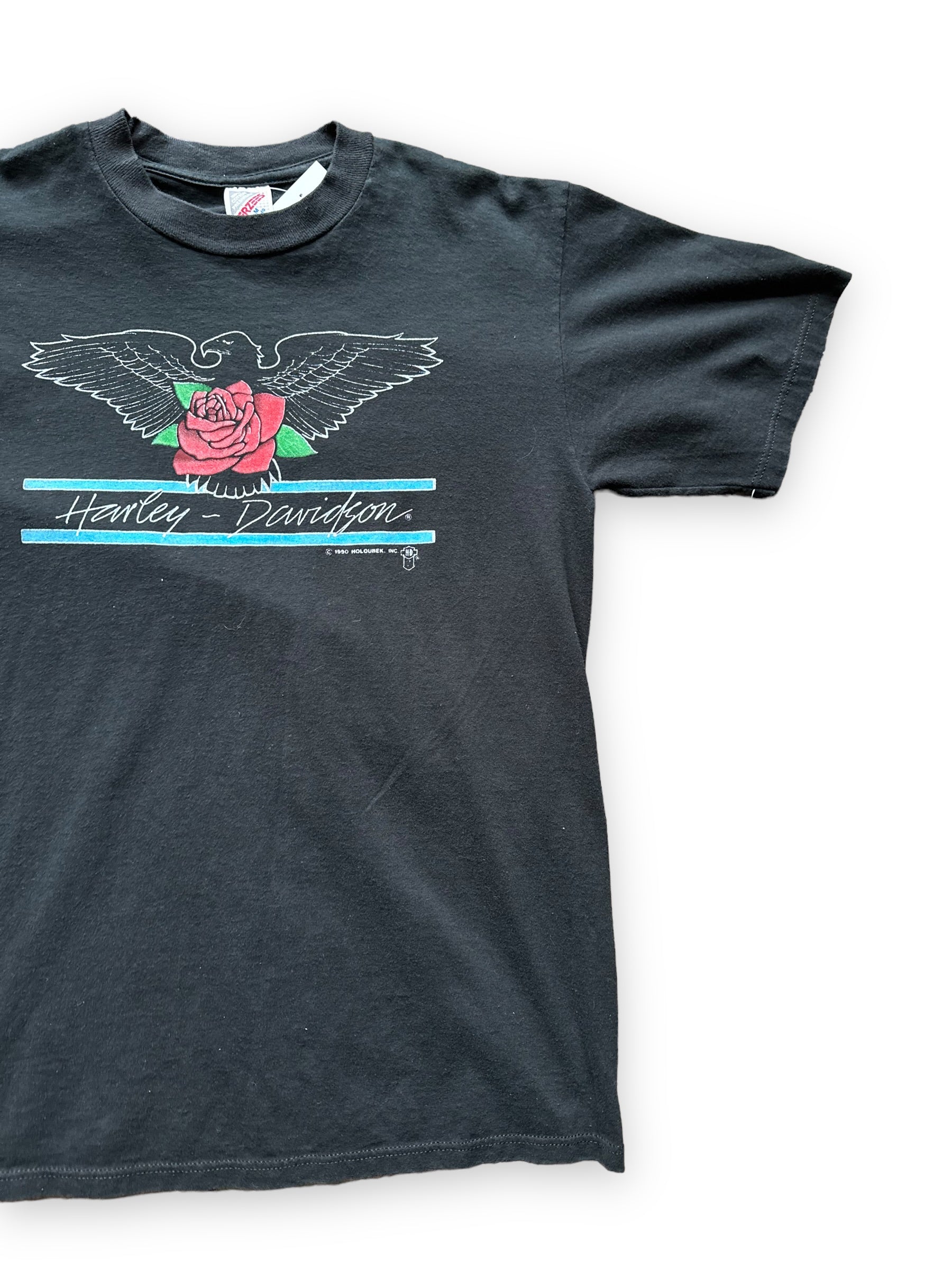 Left Front View on Vintage Eagle Leathers Wasilla Alaska Harley Davidson Tee SZ M |  Harley Tees Seattle | Barn Owl Vintage Seattle