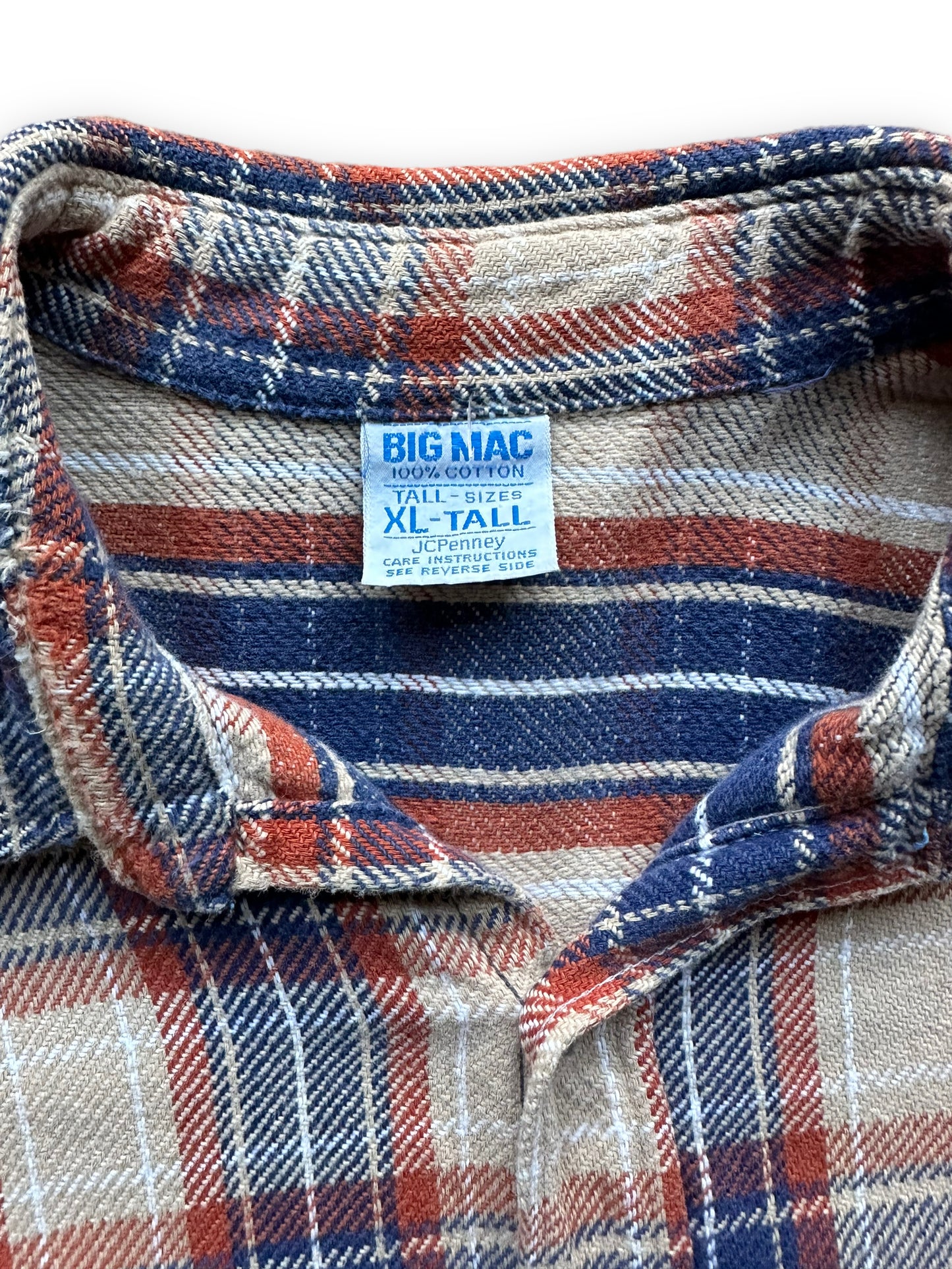 Tag View of Vintage Tan & Blue Big Mac Cotton Flannel SZ XL Tall | Barn Owl Vintage Seattle | Vintage Cotton Flannel Seattle
