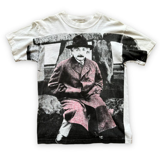 Front View of Vintage All Over Print Albert Einstein Andazia Tee SZ L |  Vintage AOP Single Stitch Tee Seattle | Barn Owl Vintage