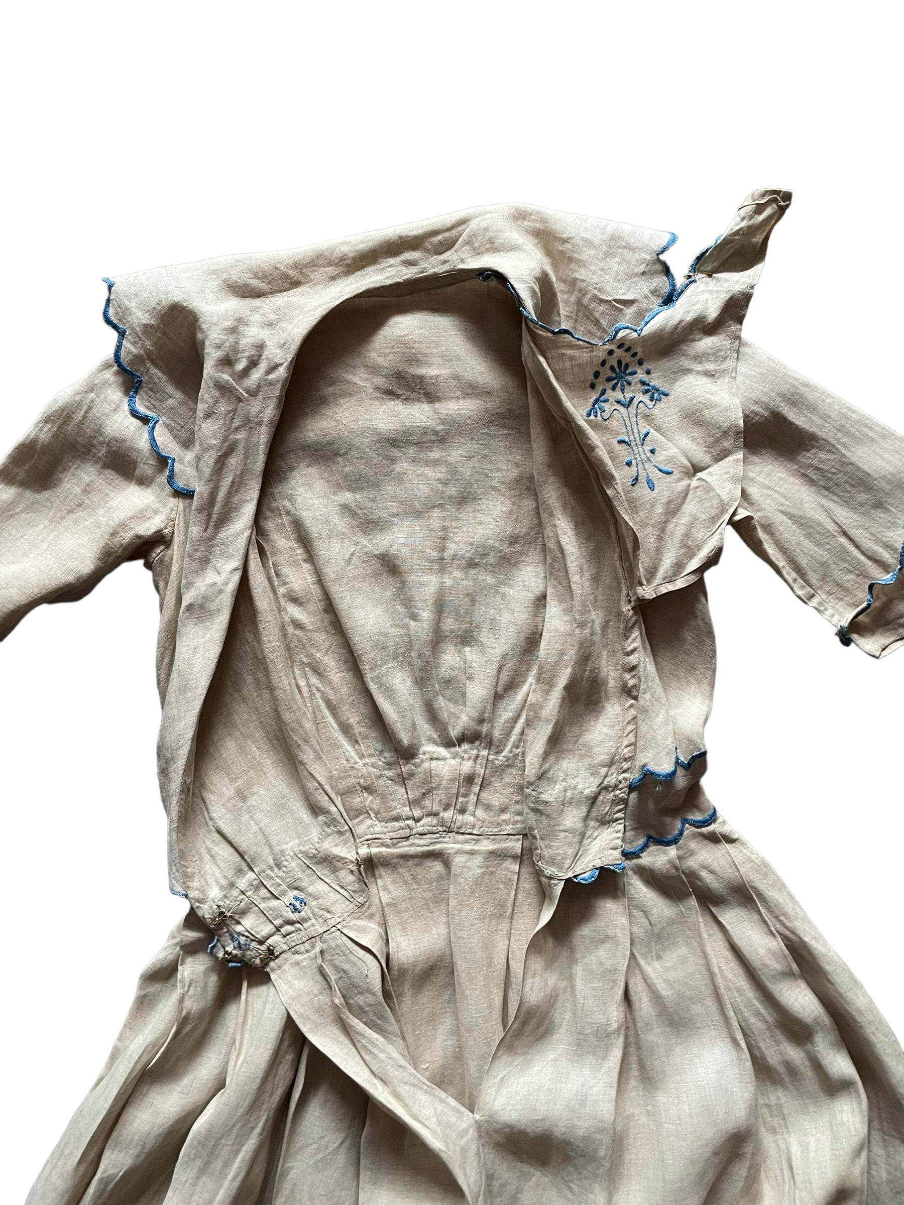 Open front view of Antique Early 1900s Linen Dress SZ XS
