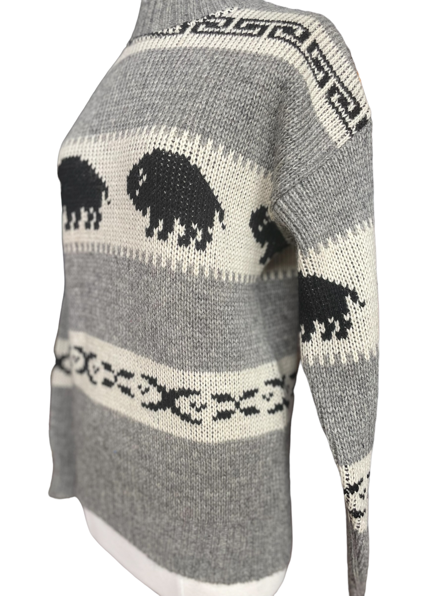 Vintage Brown Bison Wool Sweater Left side front view.