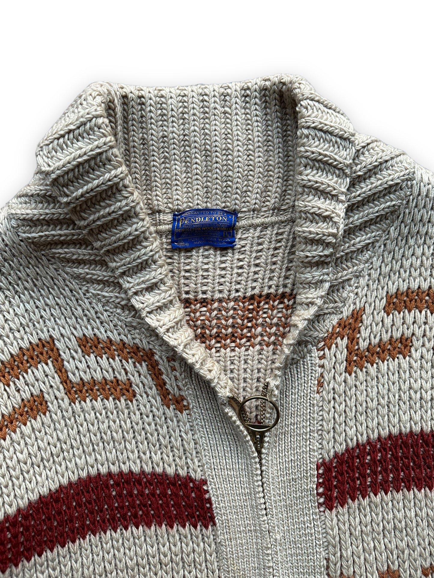 Tag View of Vintage Pendleton Westerley "The Dude" Sweater SZ L | Vintage Big Lebowski Pendleton Sweaters Seattle | Barn Owl Vintage Seattle