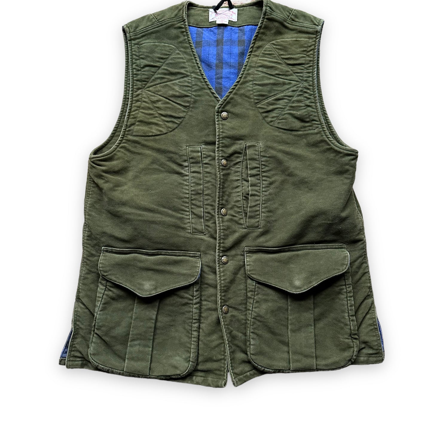 Front View of Filson Flannel Lined Moleskin Vest SZ M | Barn Owl Vintage Goods | Vintage Filson Workwear Seattle