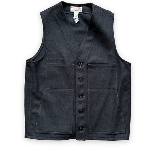 Front View of Filson Black Mackinaw Wool Vest SZ 40 Extra Long |  Barn Owl Vintage Goods | Vintage Filson Workwear Seattle