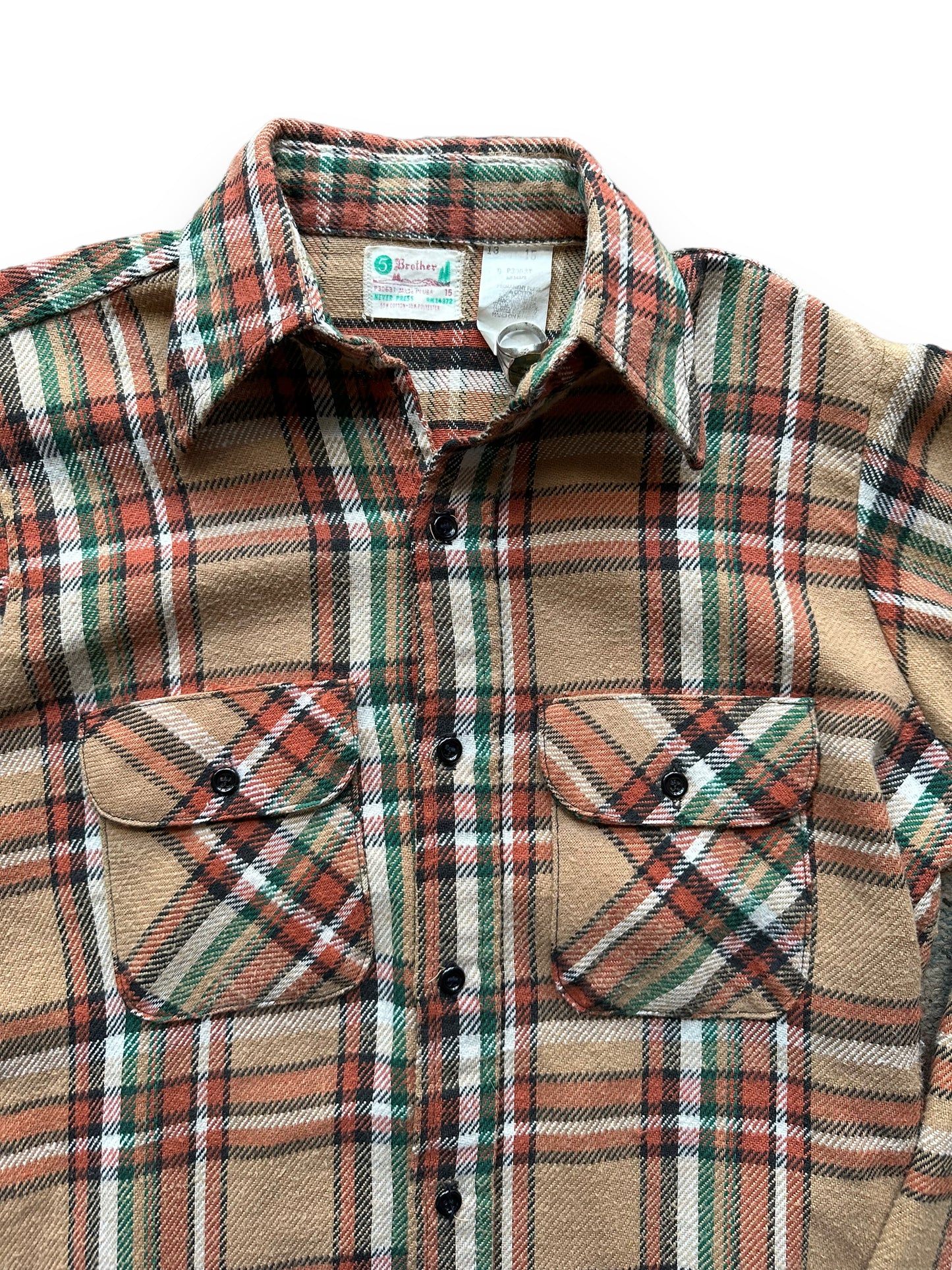 Upper Front View of Vintage 5 Brothers Cotton Blend Flannel SZ M | Vintage Cotton Flannel Seattle | Barn Owl Vintage Seattle