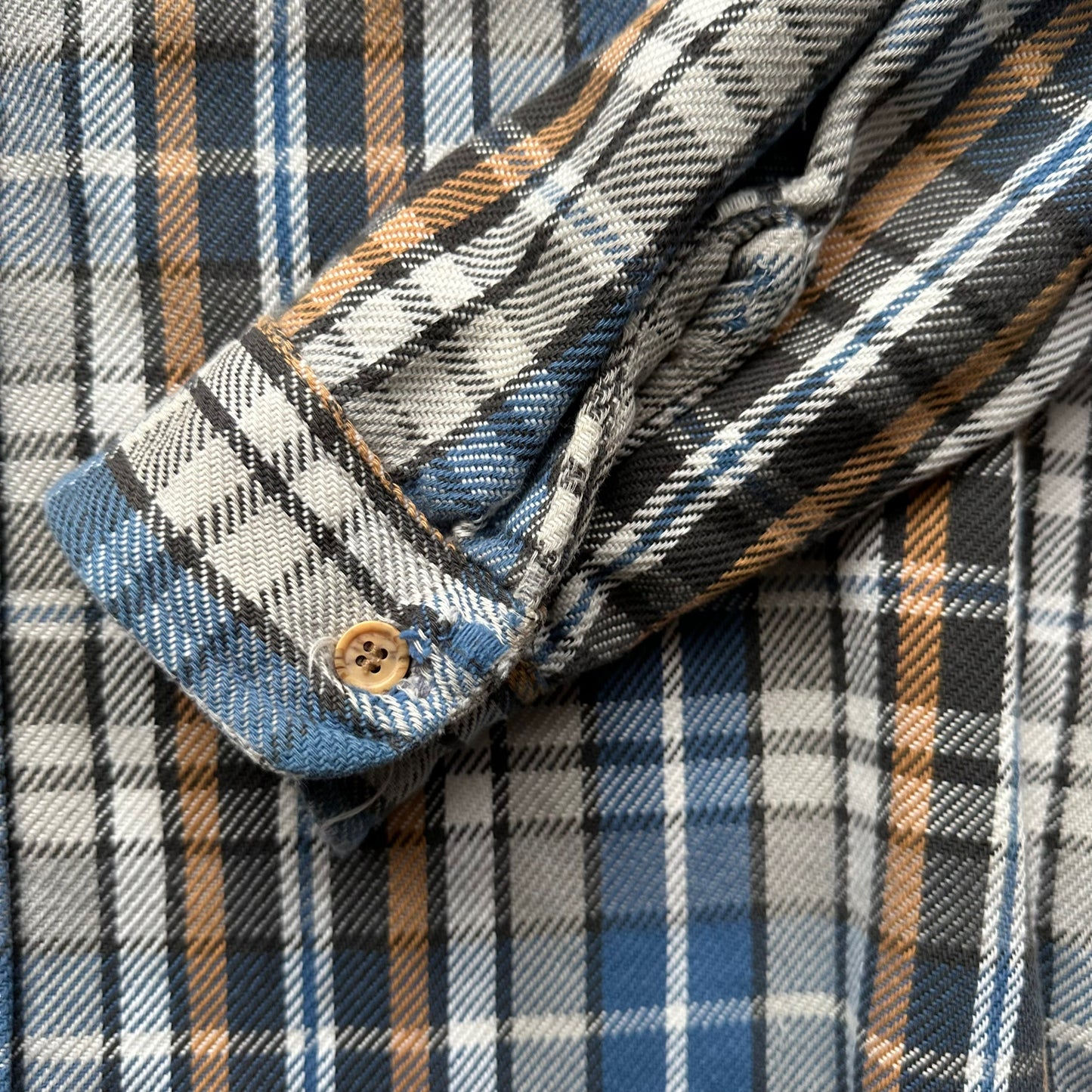 Left Cuff on Vintage Blue Grey & Brown Big Mac Cotton Flannel SZ L | Vintage Cotton Flannel Seattle | Barn Owl Vintage Seattle